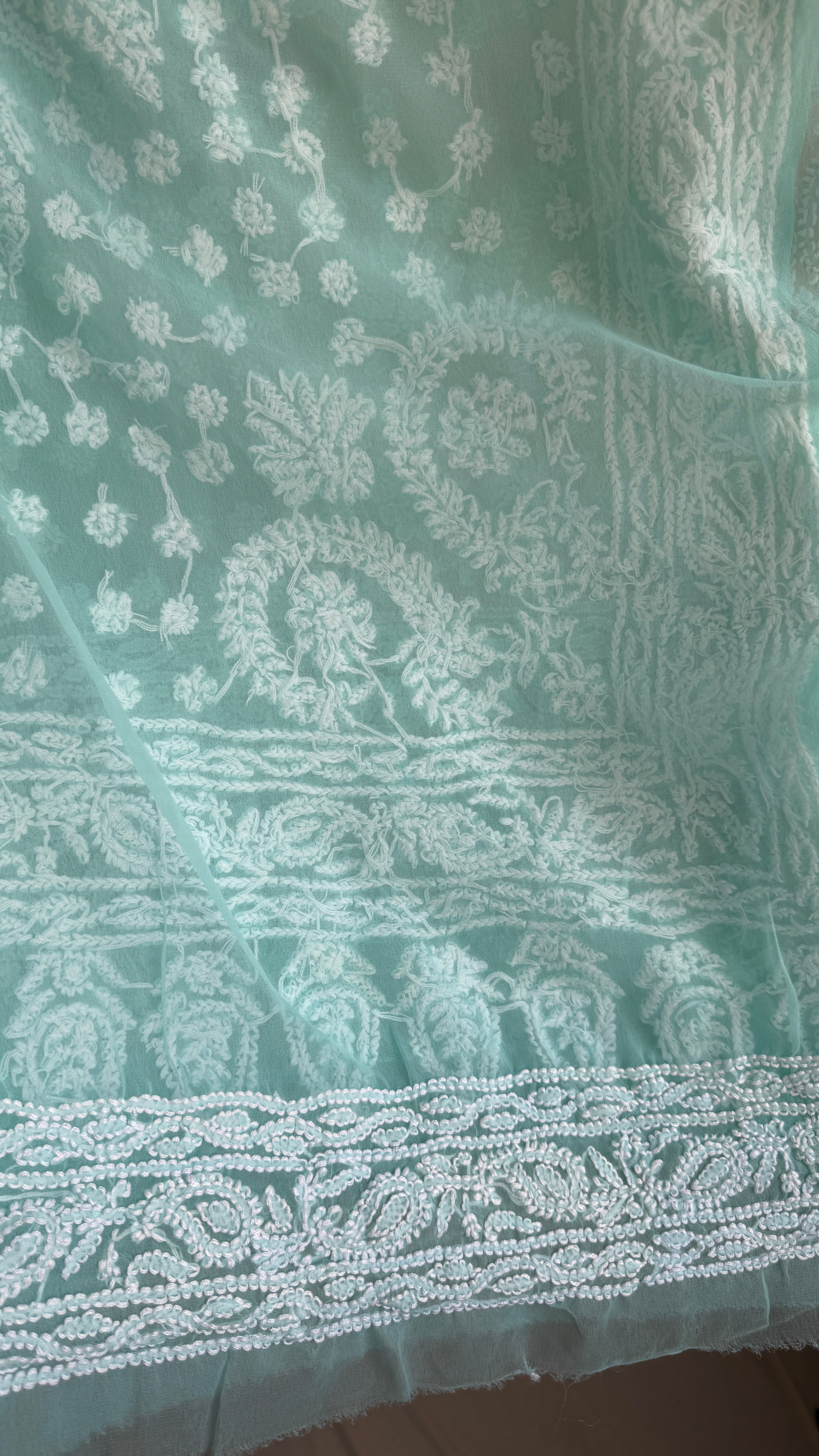 Georgette Chikankari saree in Green