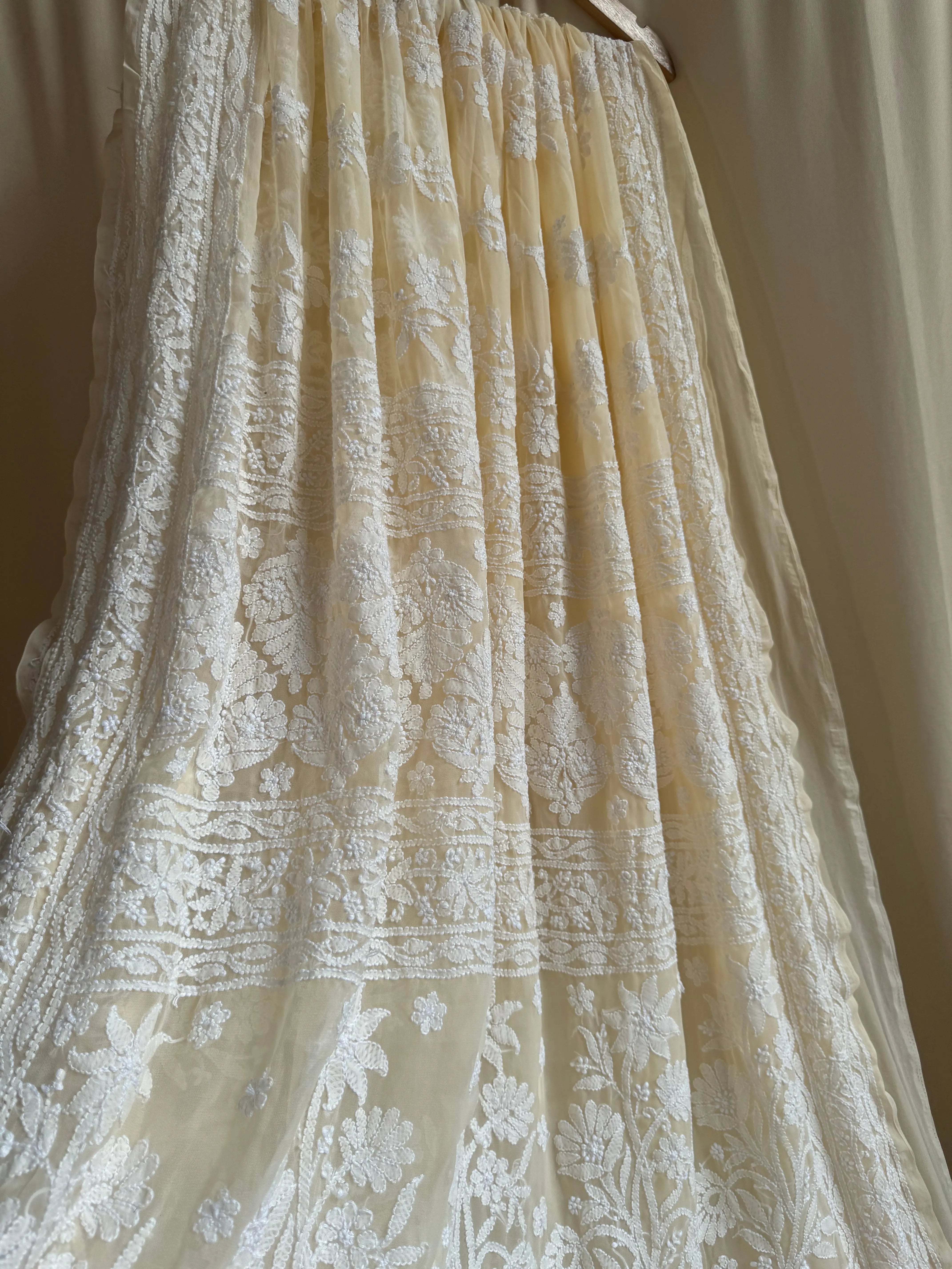 Georgette Chikankari saree in Cream ARIAA CHIKANKARI 