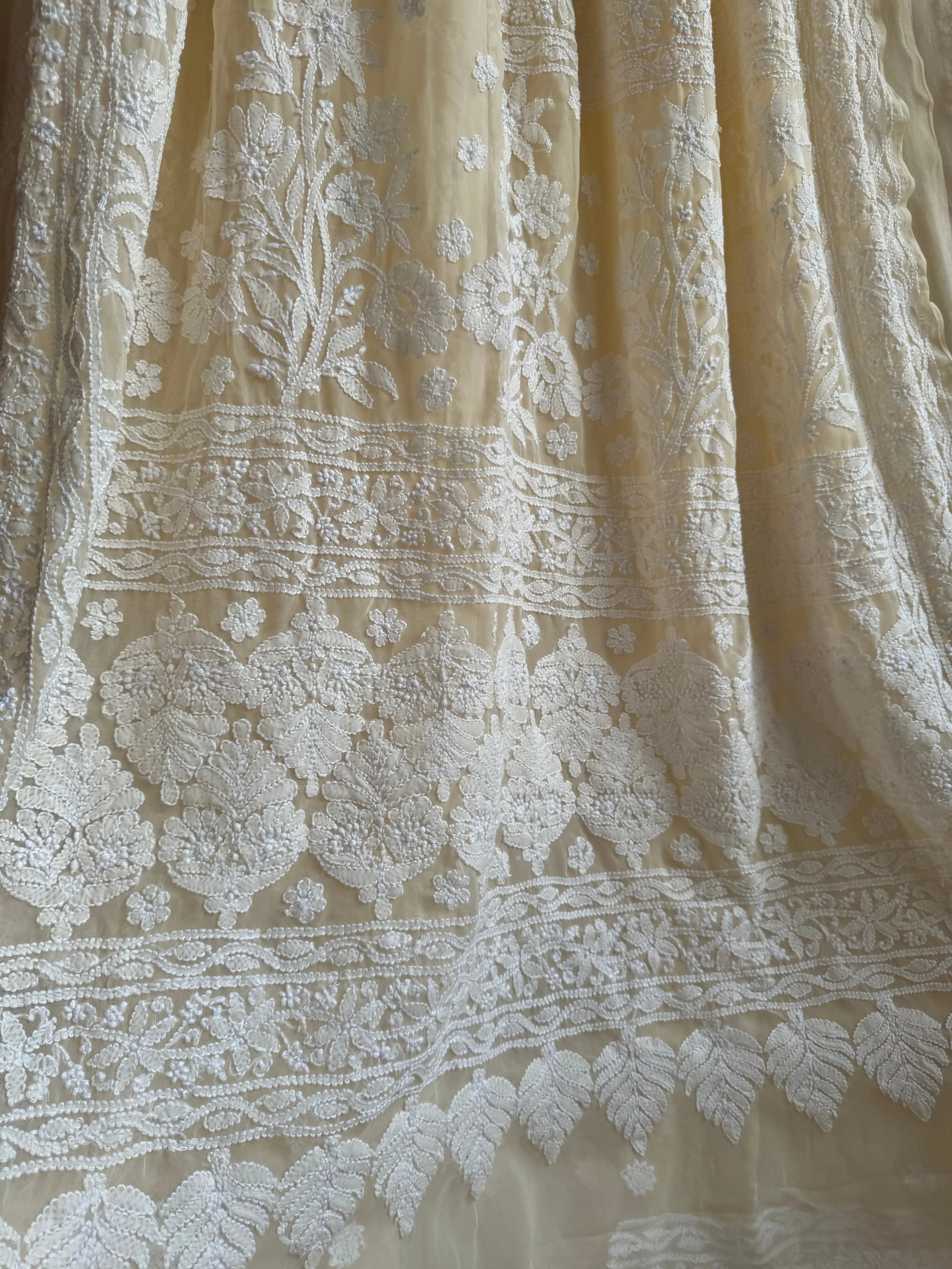 Georgette Chikankari saree in Cream ARIAA CHIKANKARI 