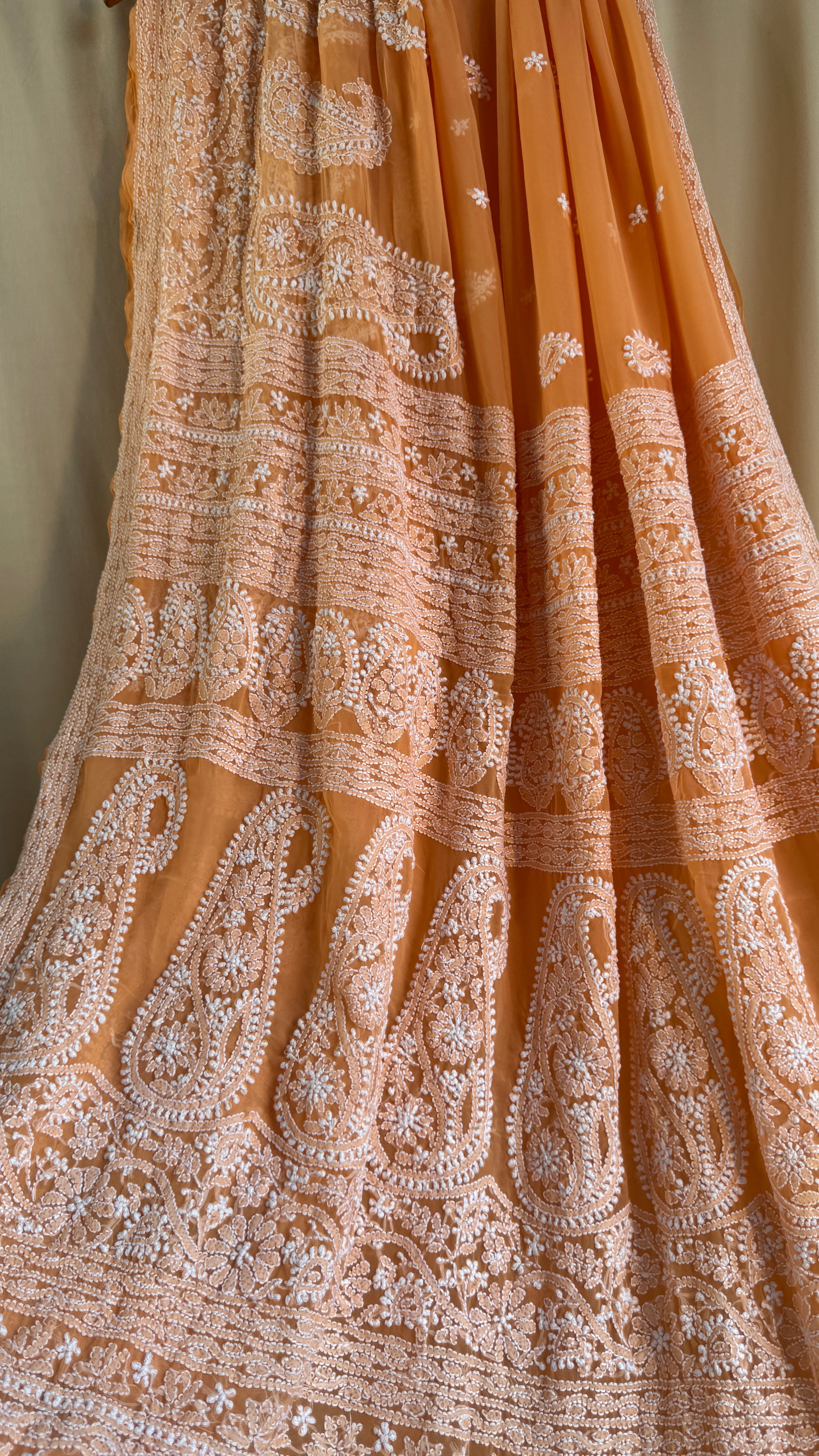 Georgette Chikankari saree in Orange