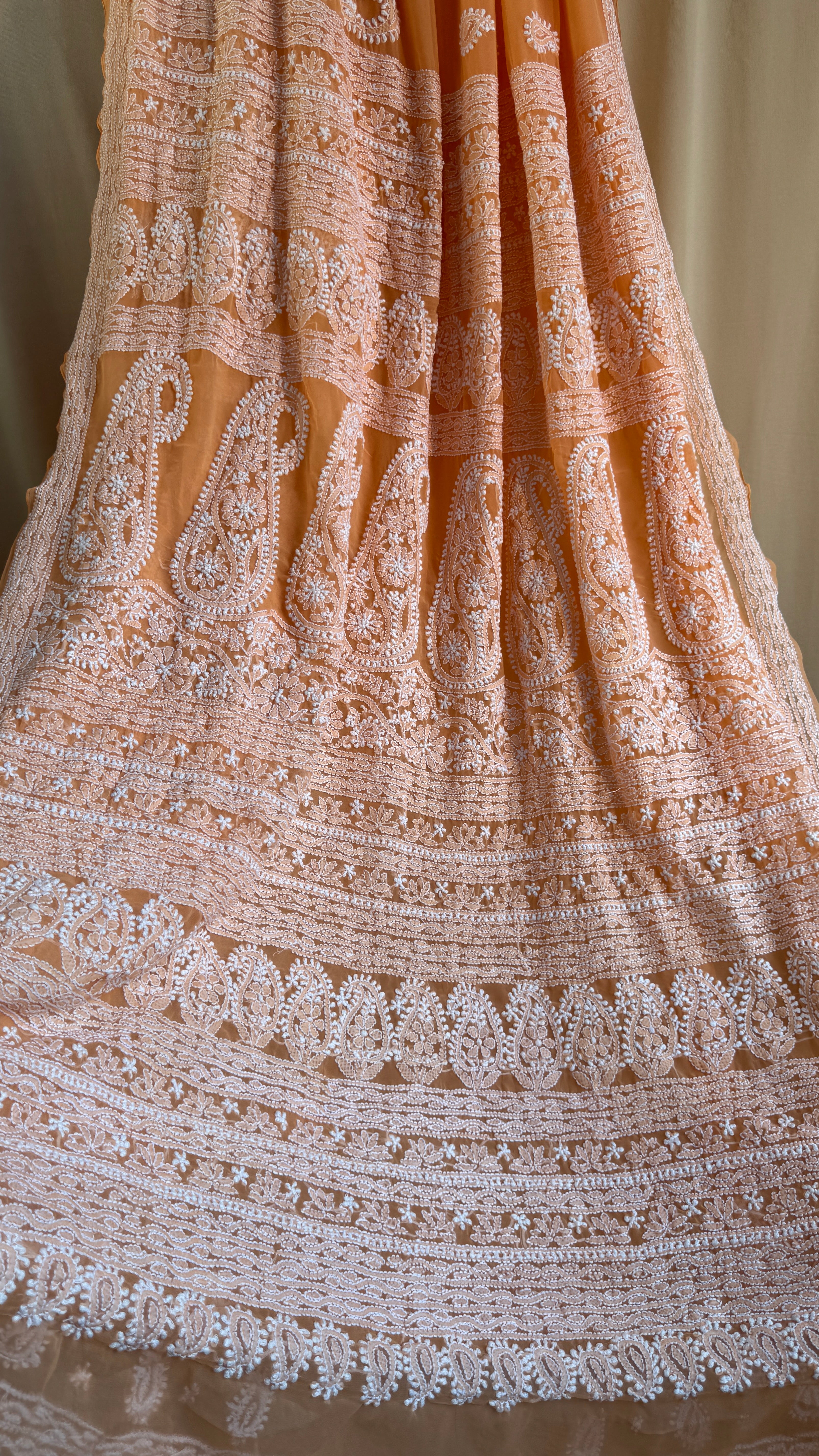 Georgette Chikankari saree in Orange