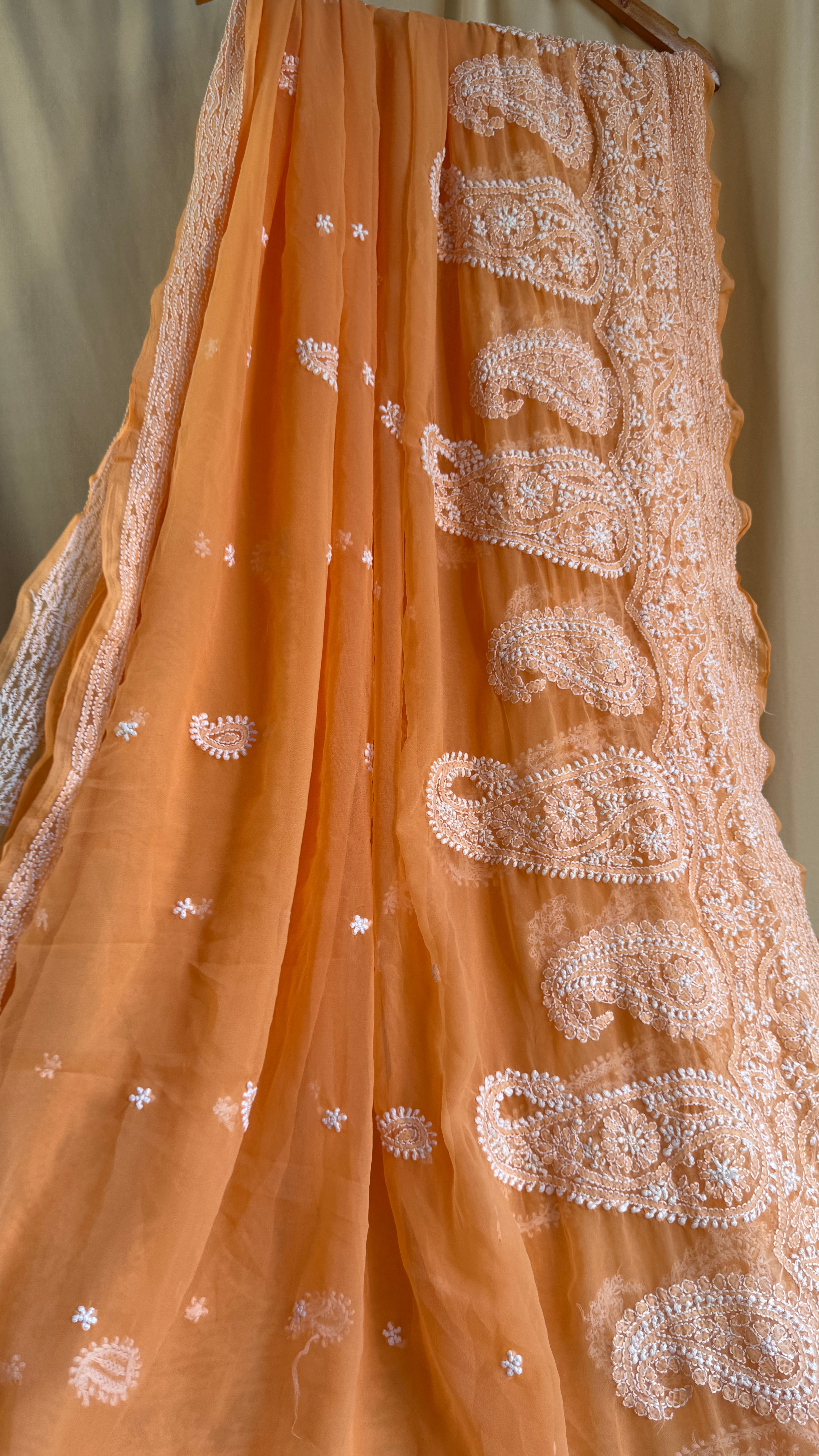 Georgette Chikankari saree in Orange