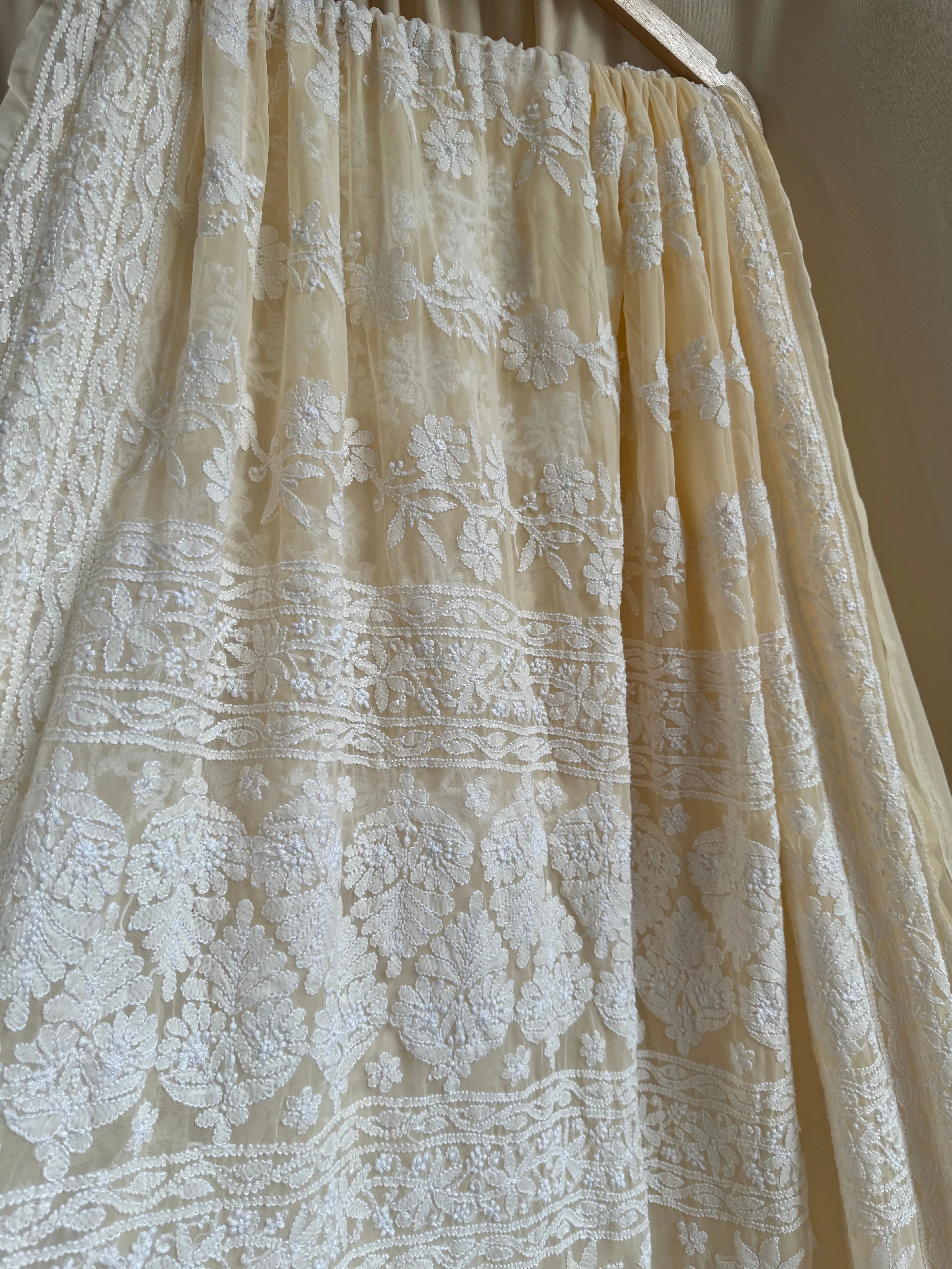 Georgette Chikankari saree in Cream ARIAA CHIKANKARI 