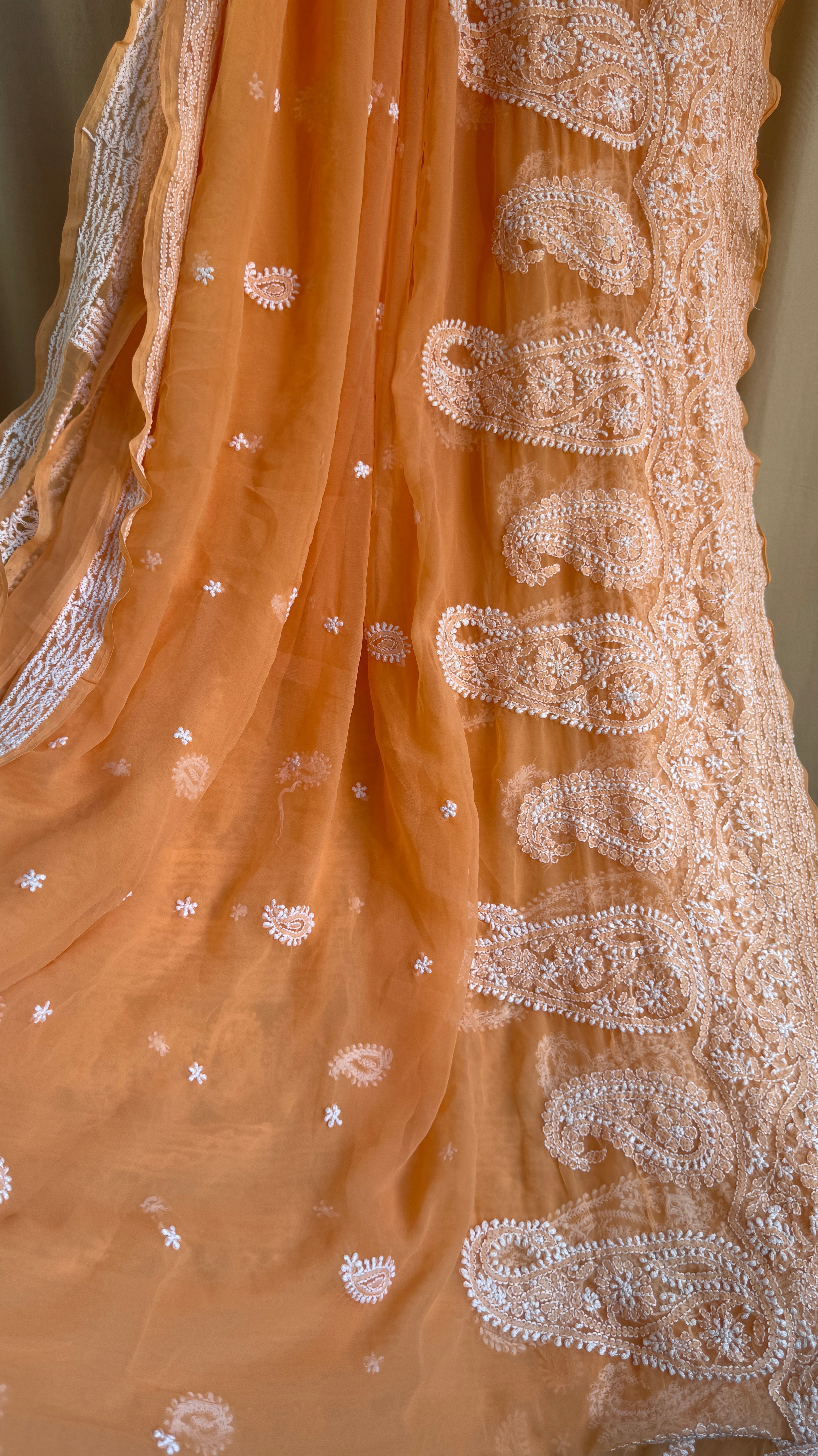 Georgette Chikankari saree in Orange