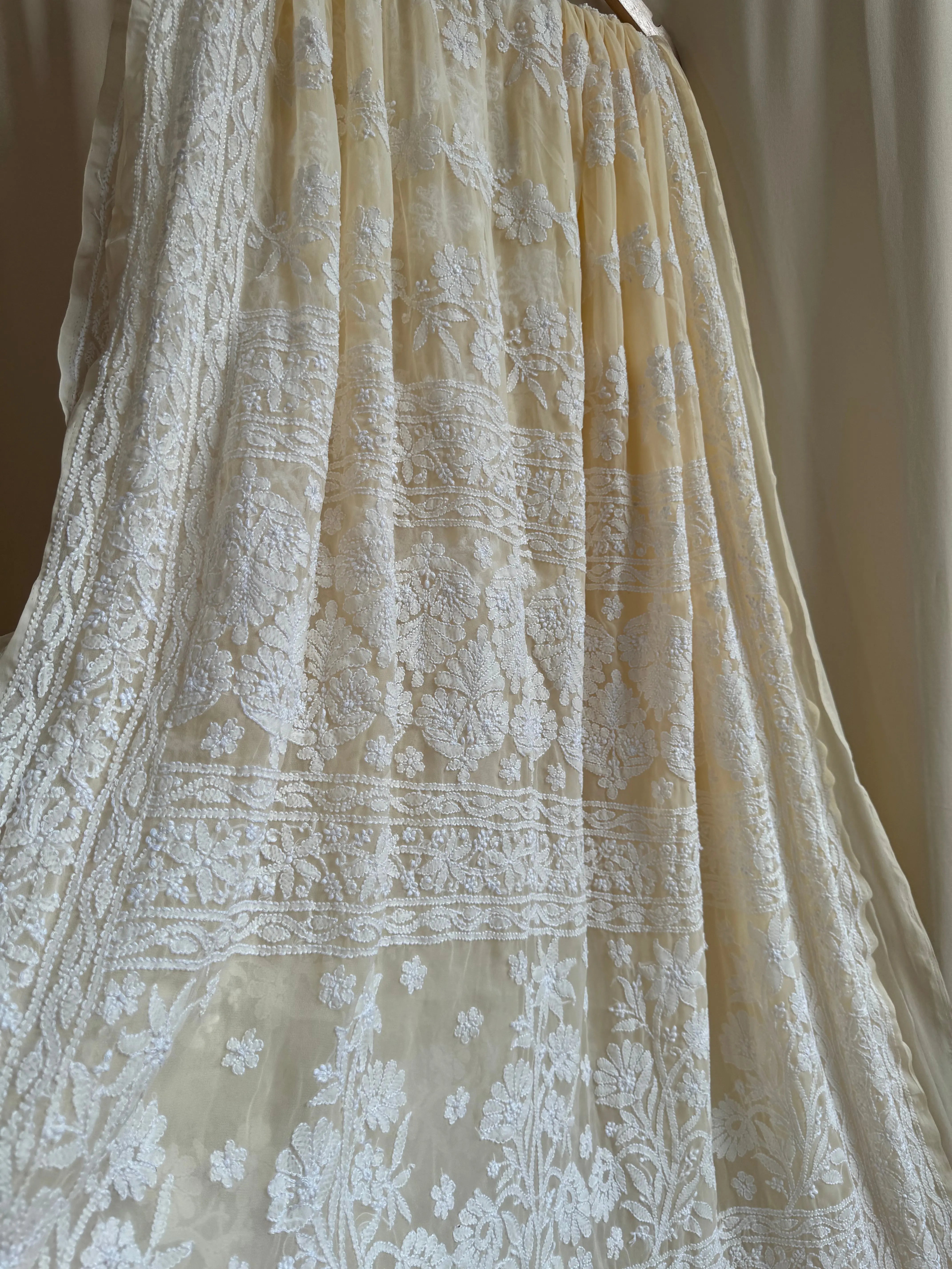 Georgette Chikankari saree in Cream ARIAA CHIKANKARI 