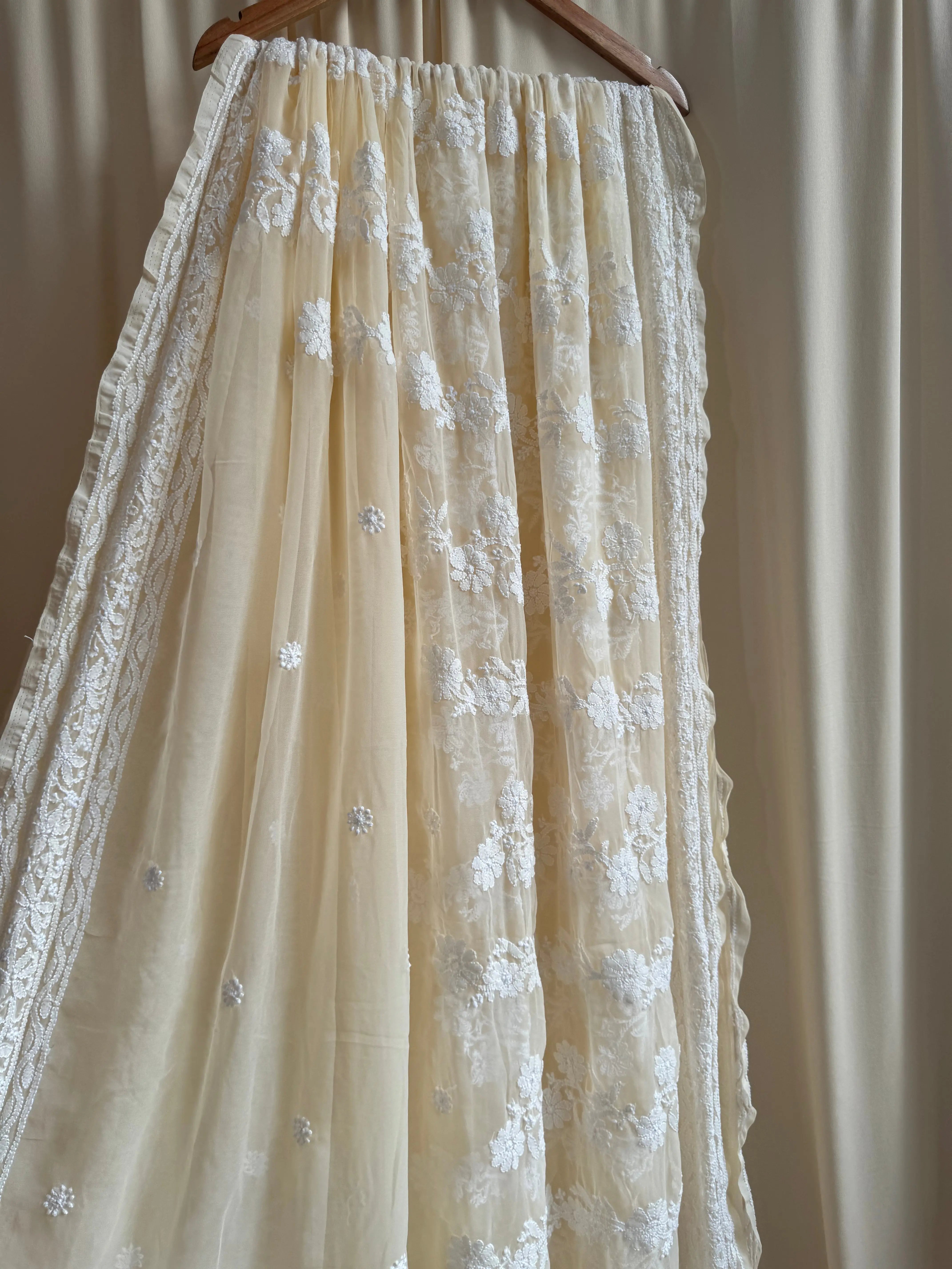 Georgette Chikankari saree in Cream ARIAA CHIKANKARI 