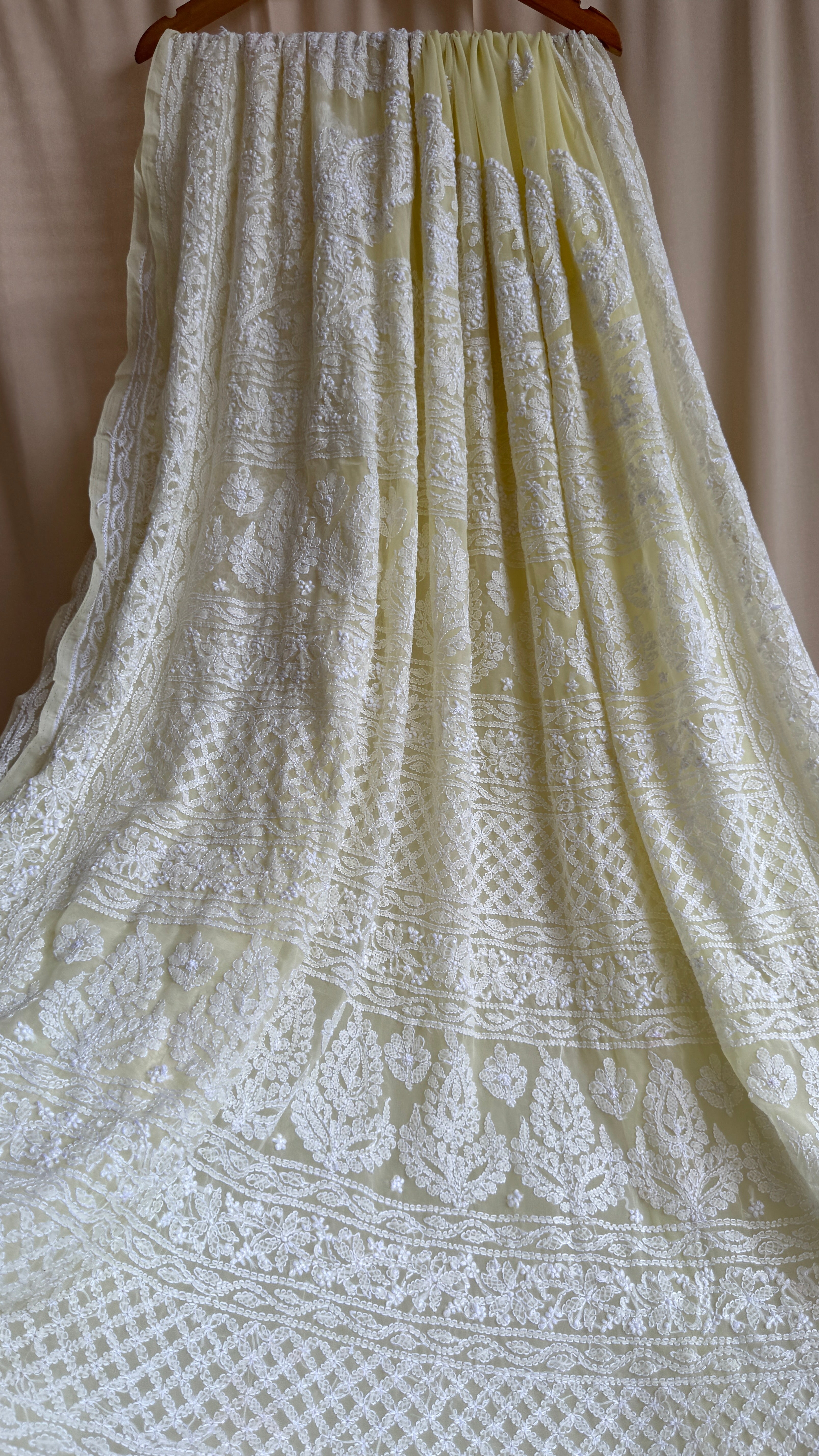 Georgette Chikankari saree in Lemon Yellow