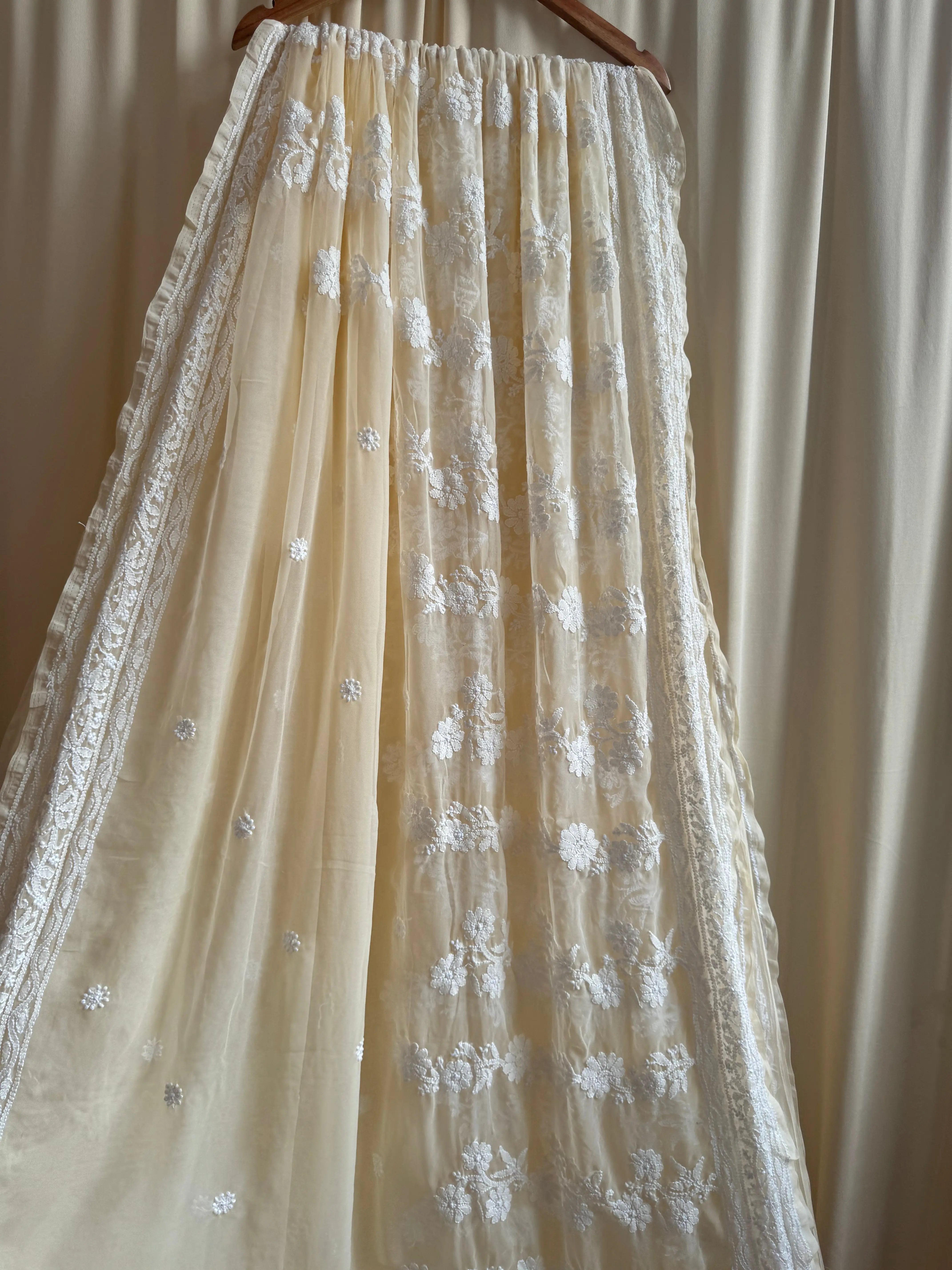 Georgette Chikankari saree in Cream ARIAA CHIKANKARI 