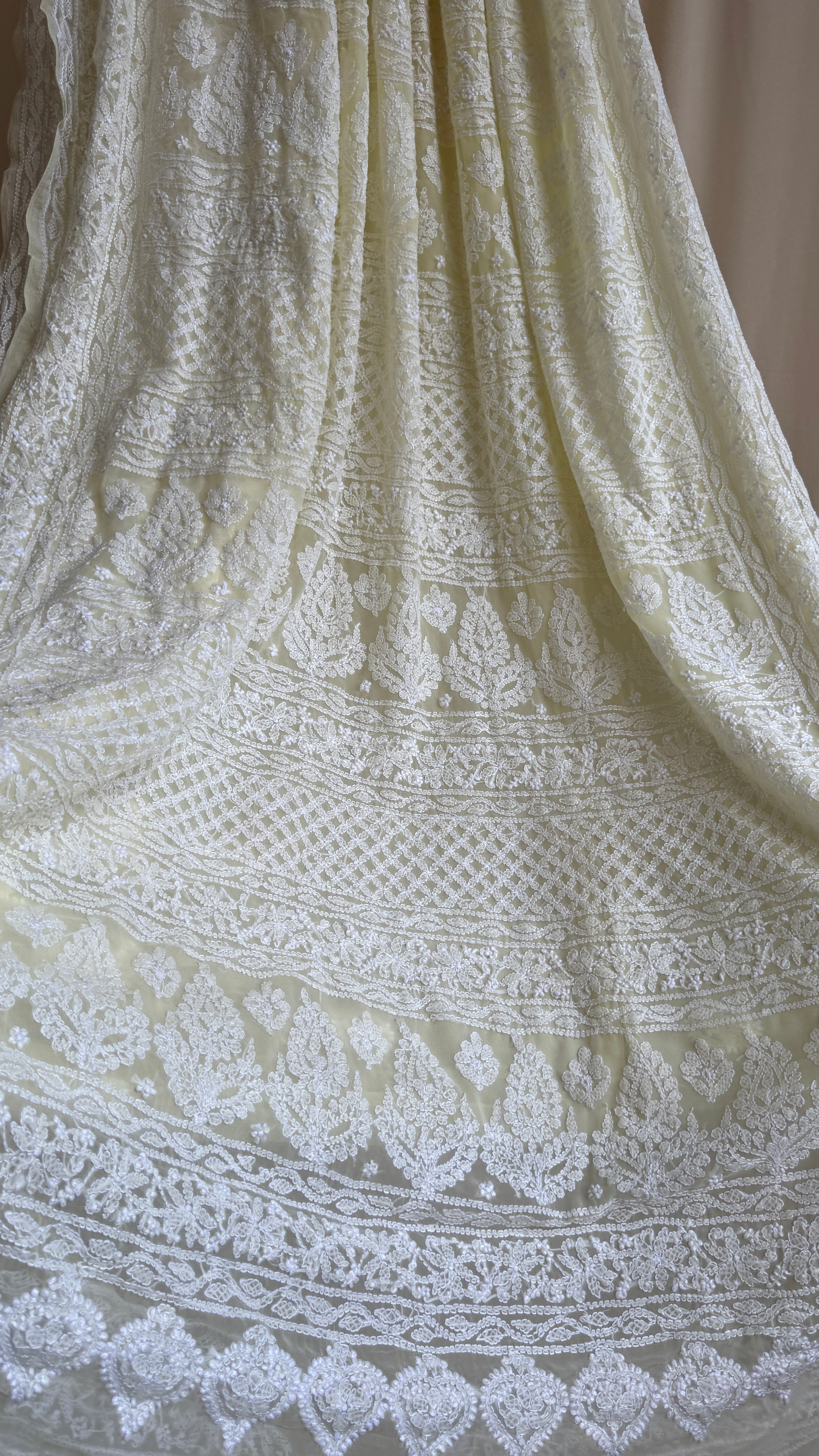 Georgette Chikankari saree in Lemon Yellow