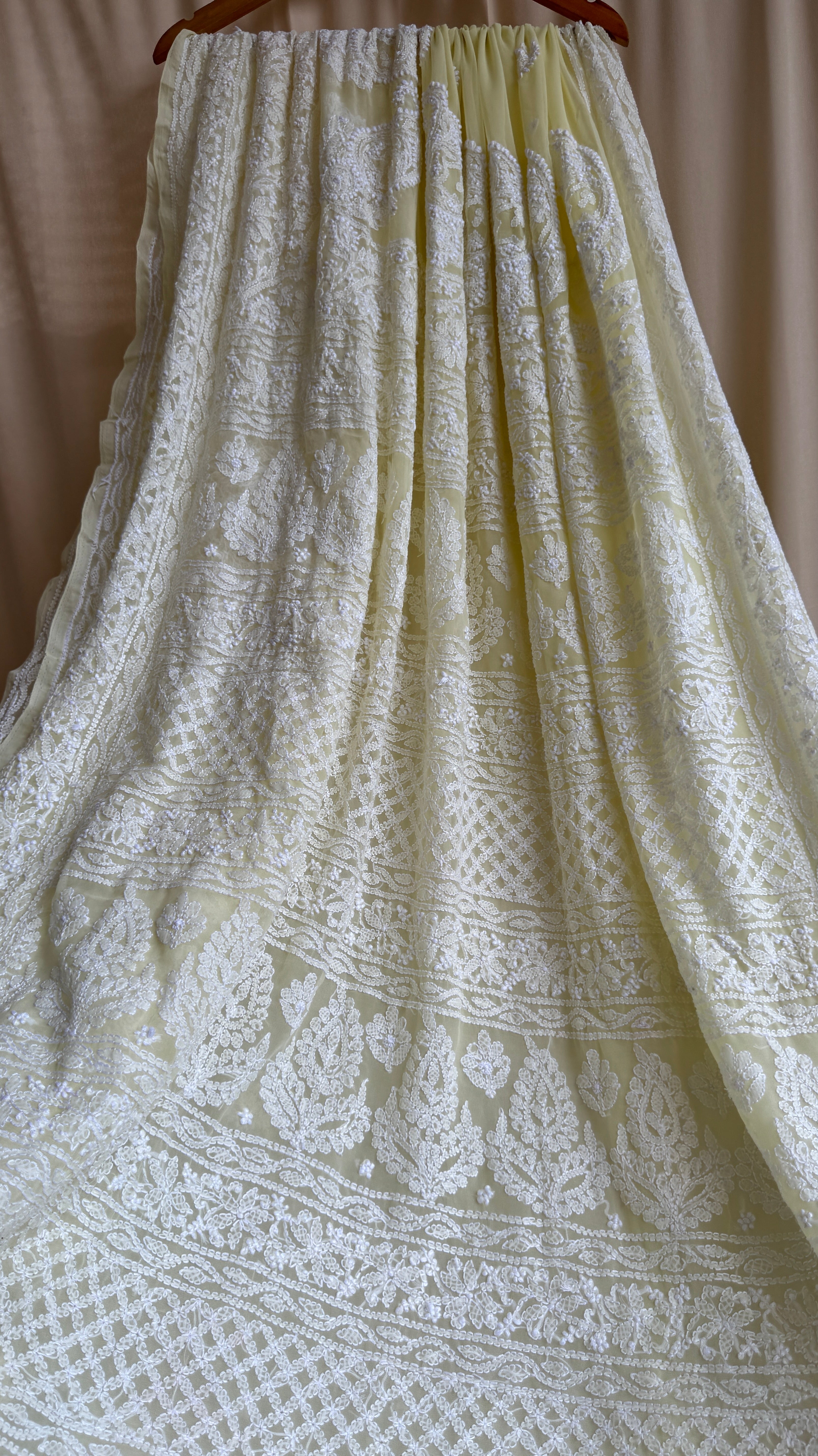 Georgette Chikankari saree in Lemon Yellow