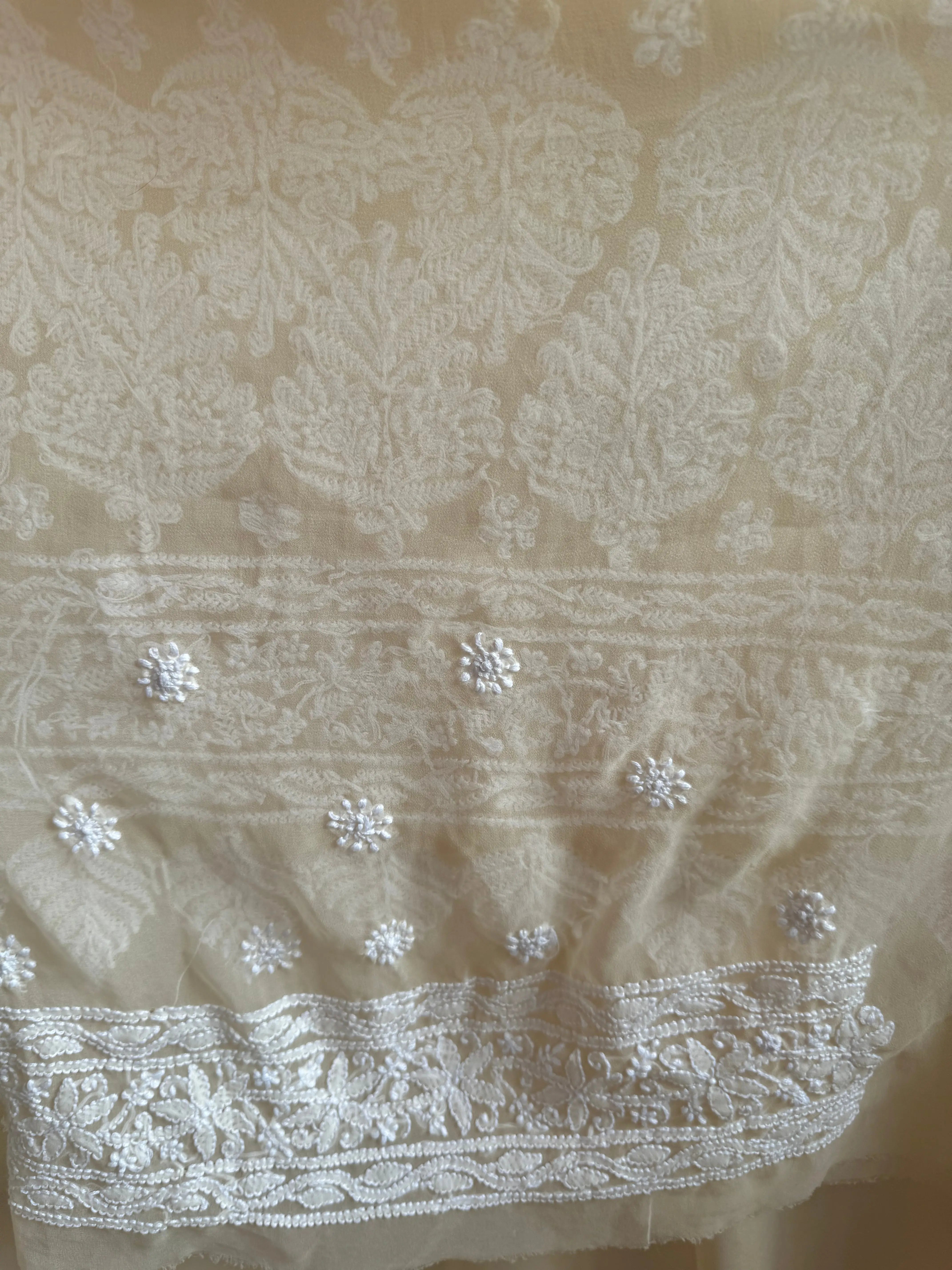 Georgette Chikankari saree in Cream ARIAA CHIKANKARI 