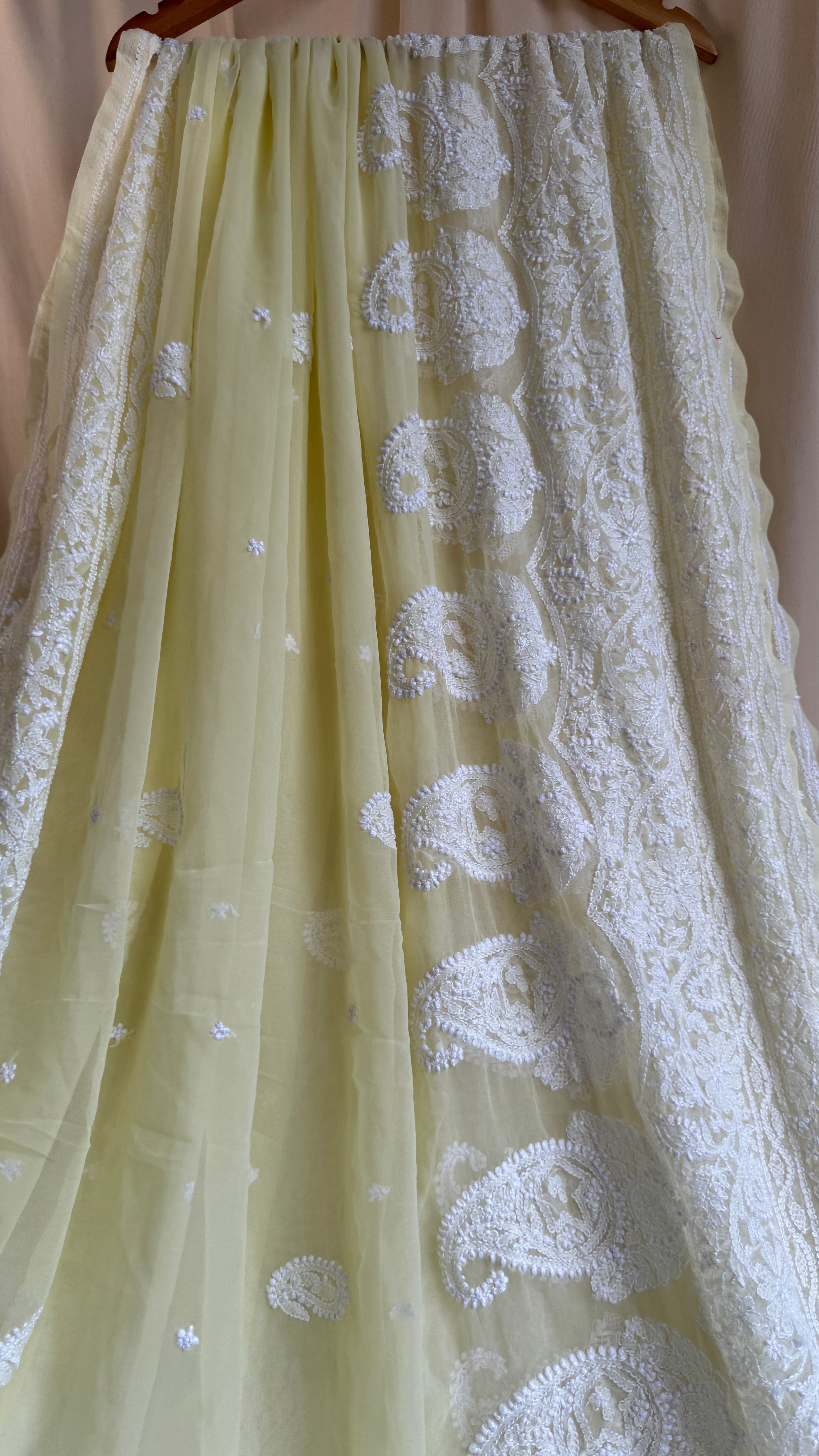 Georgette Chikankari saree in Lemon Yellow