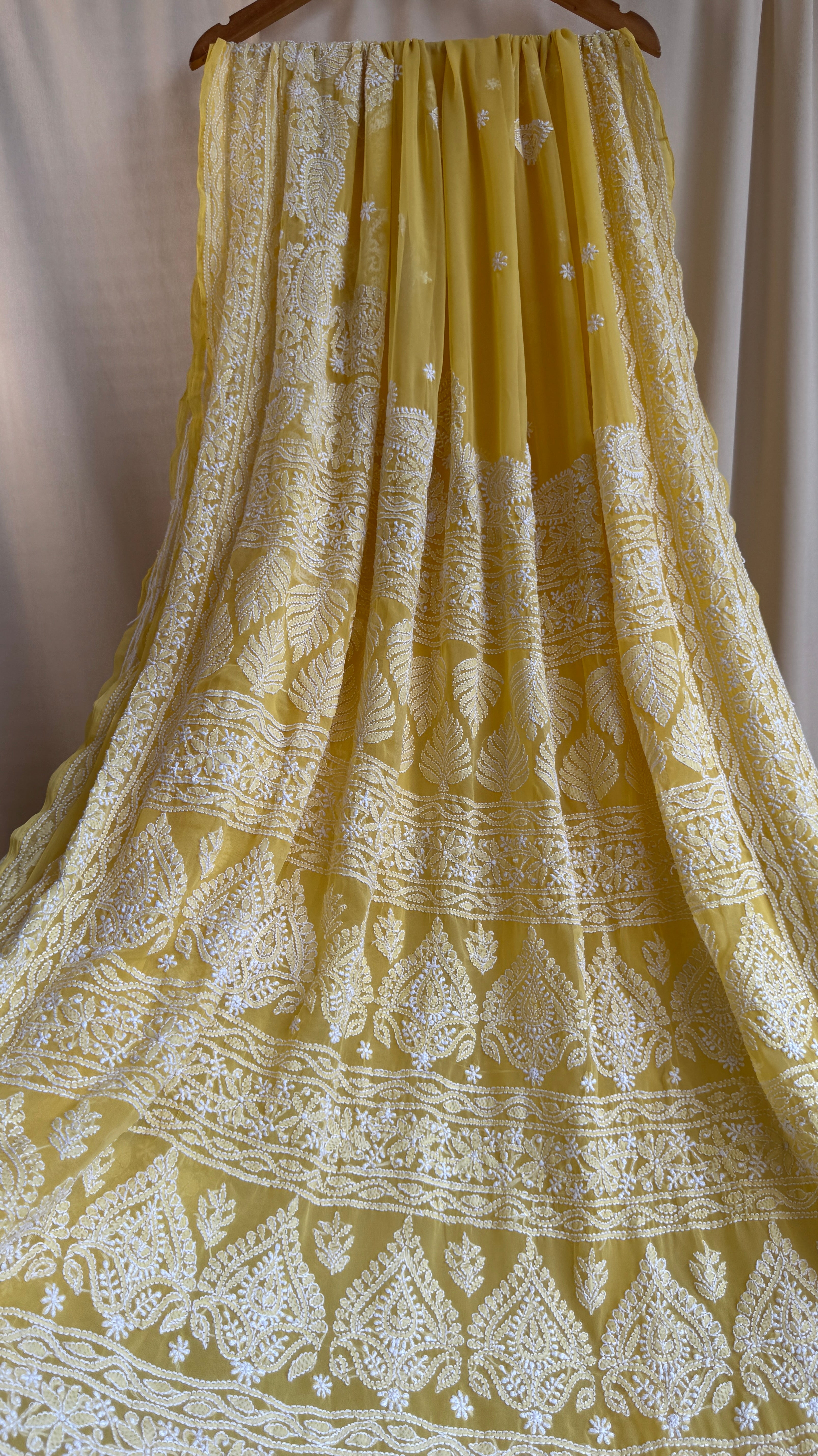 Georgette Chikankari saree in Yellow