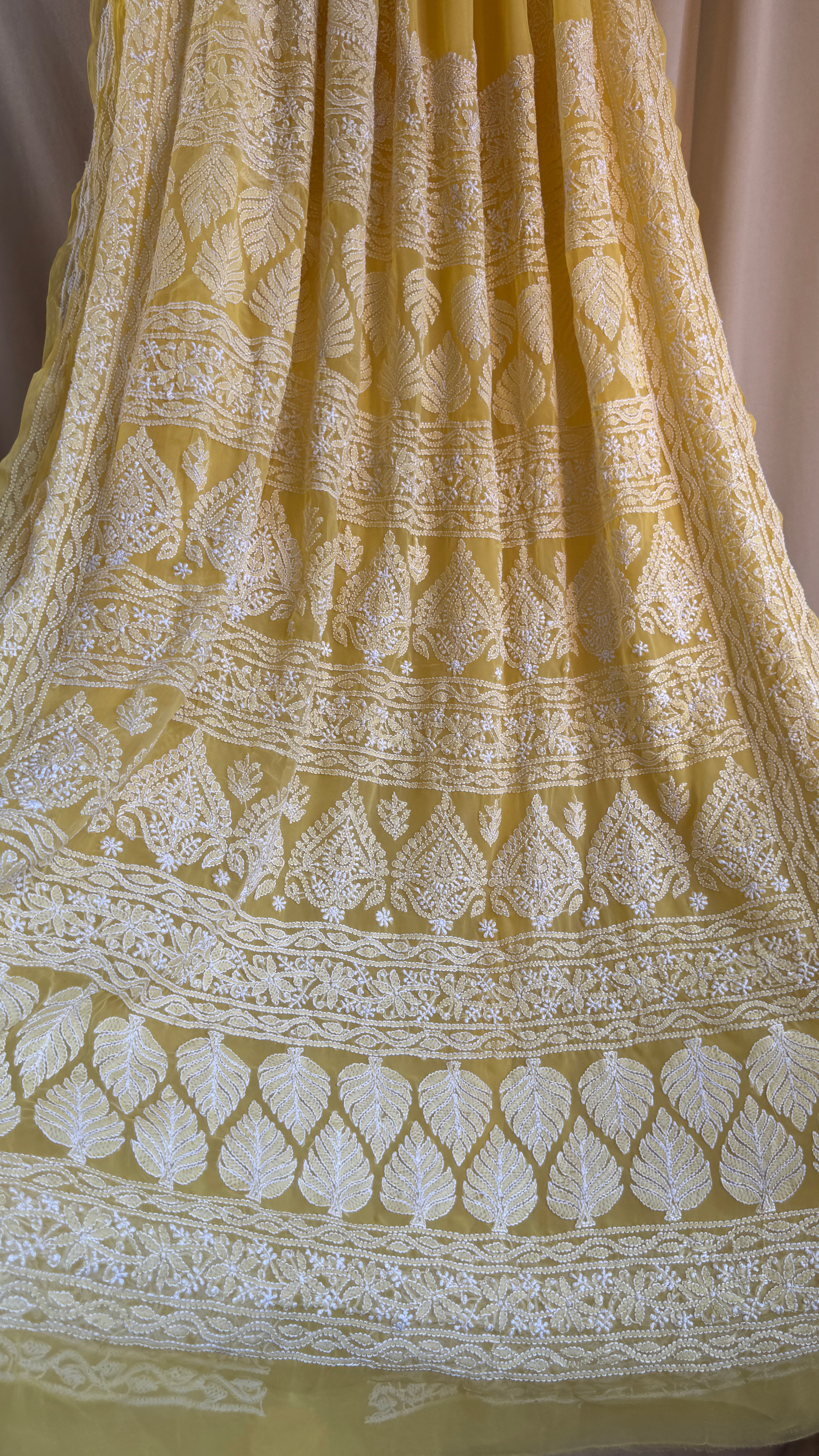 Georgette Chikankari saree in Yellow