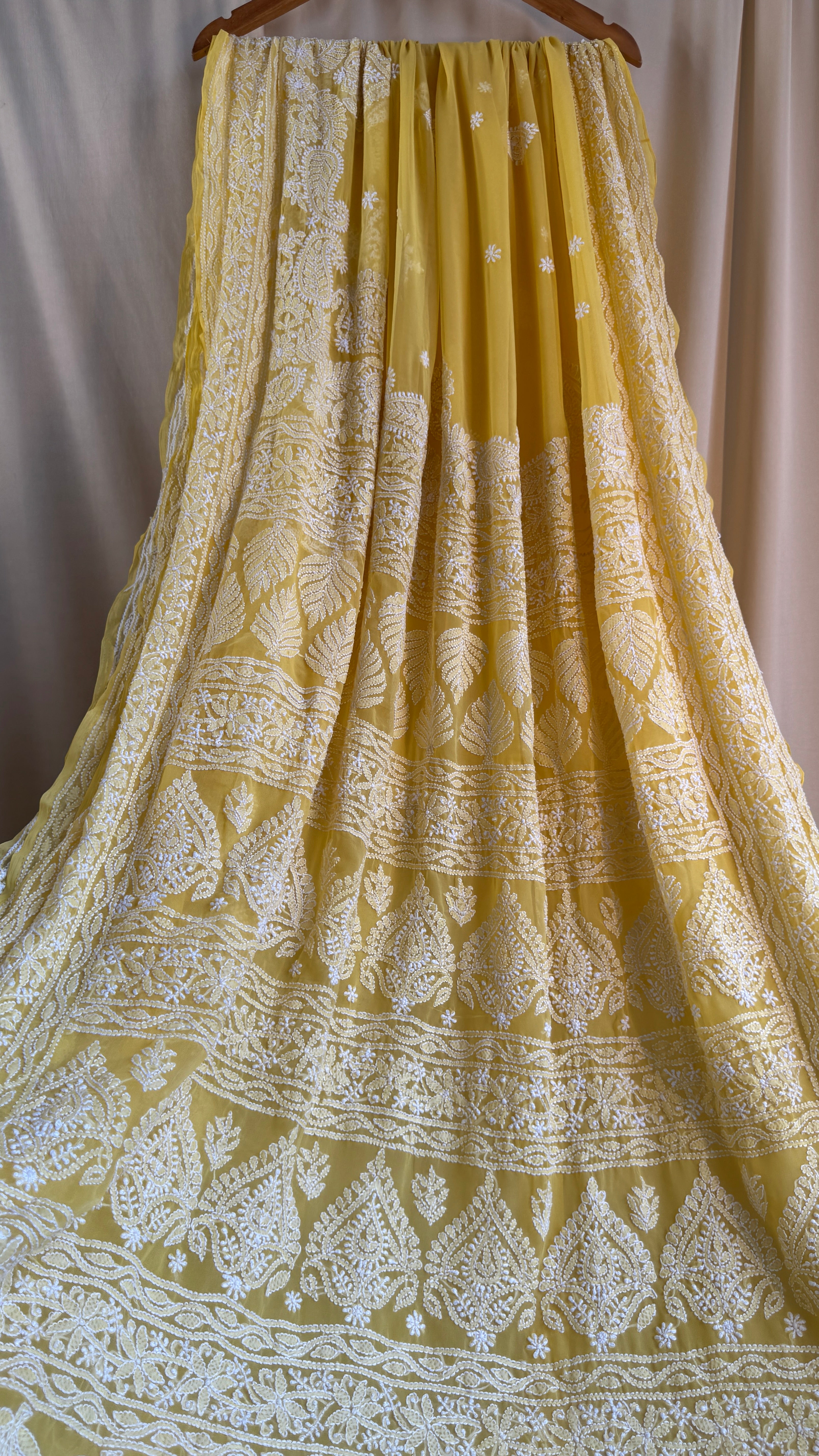 Georgette Chikankari saree in Yellow