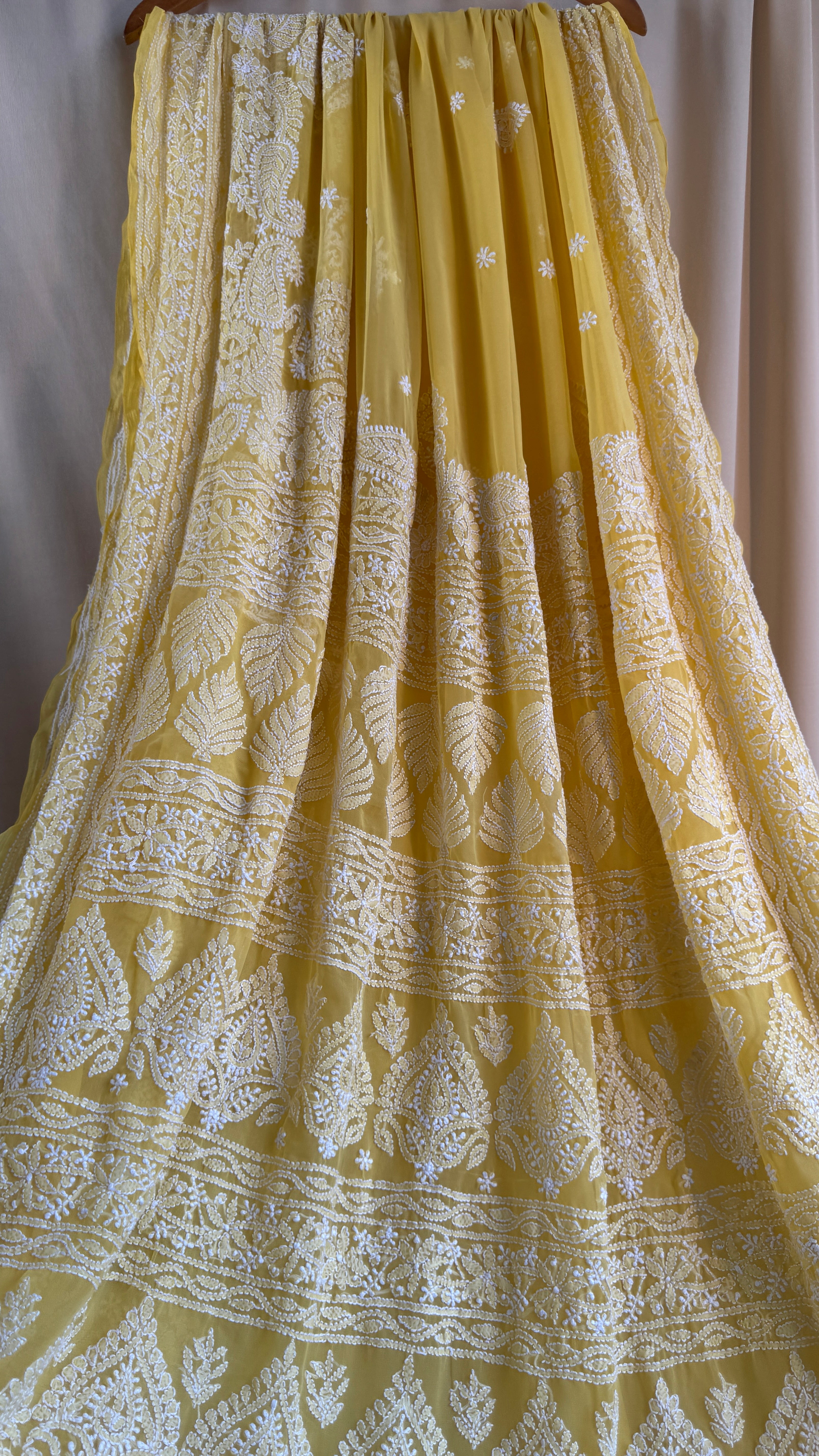 Georgette Chikankari saree in Yellow