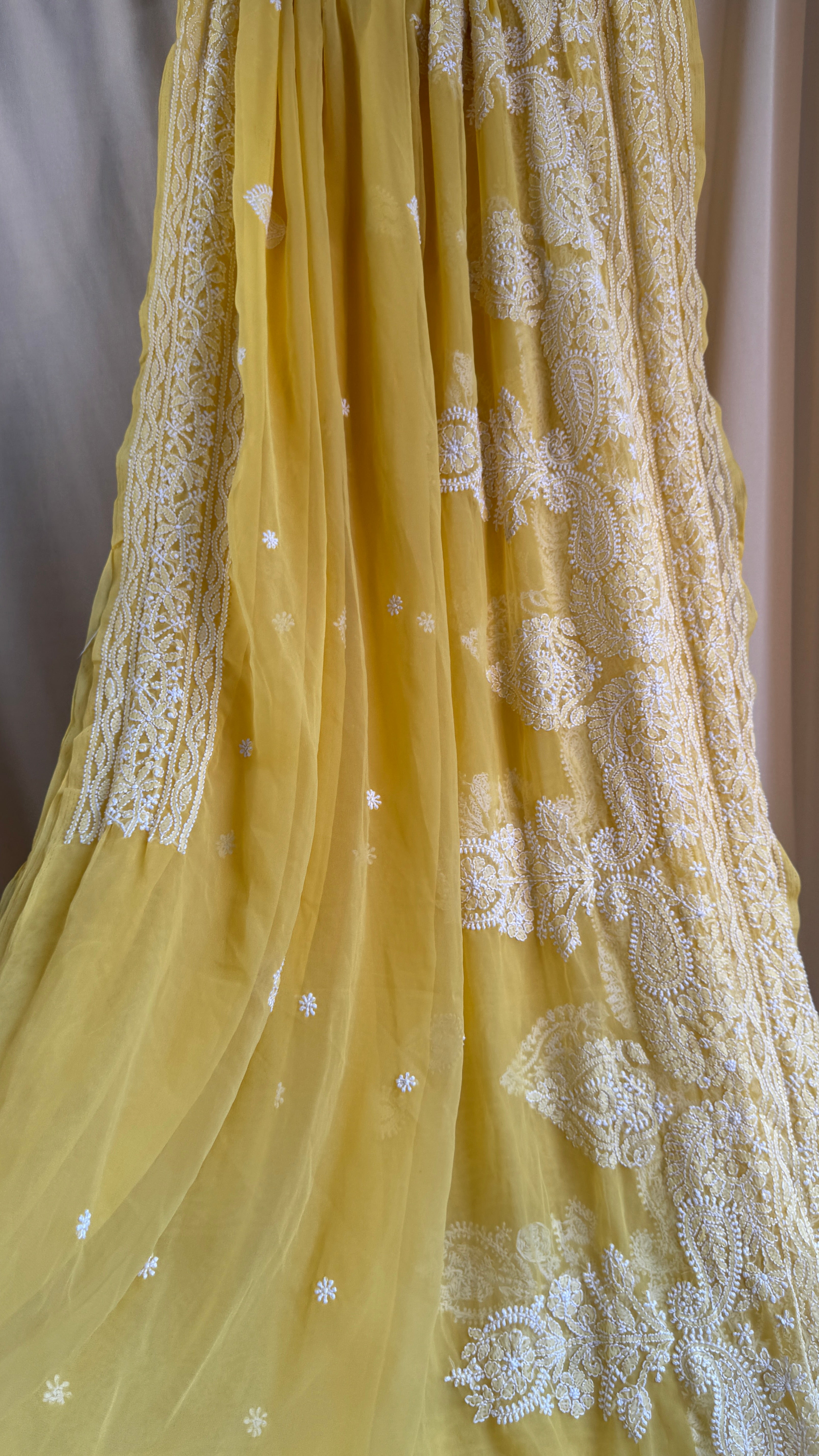 Georgette Chikankari saree in Yellow