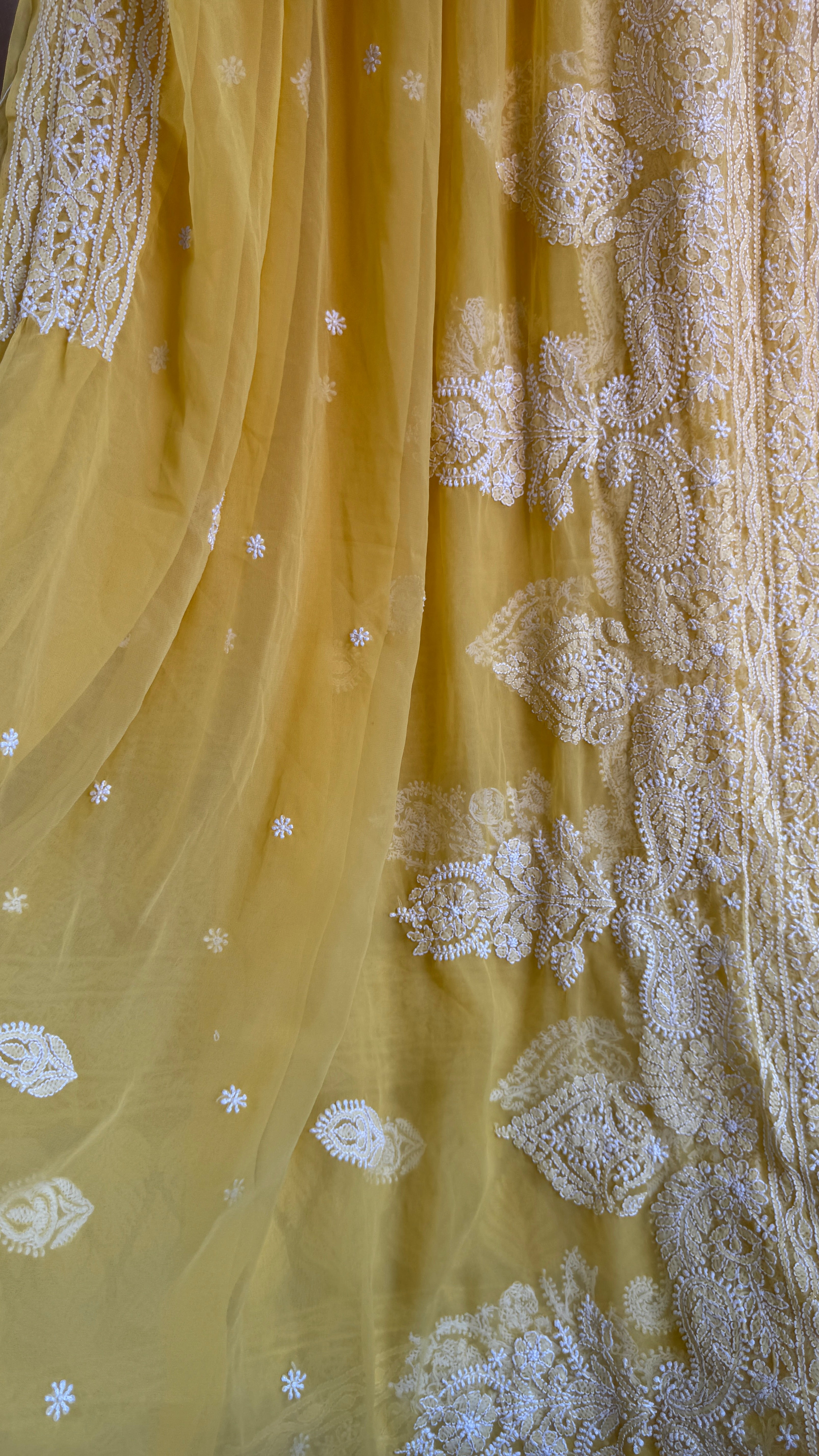 Georgette Chikankari saree in Yellow