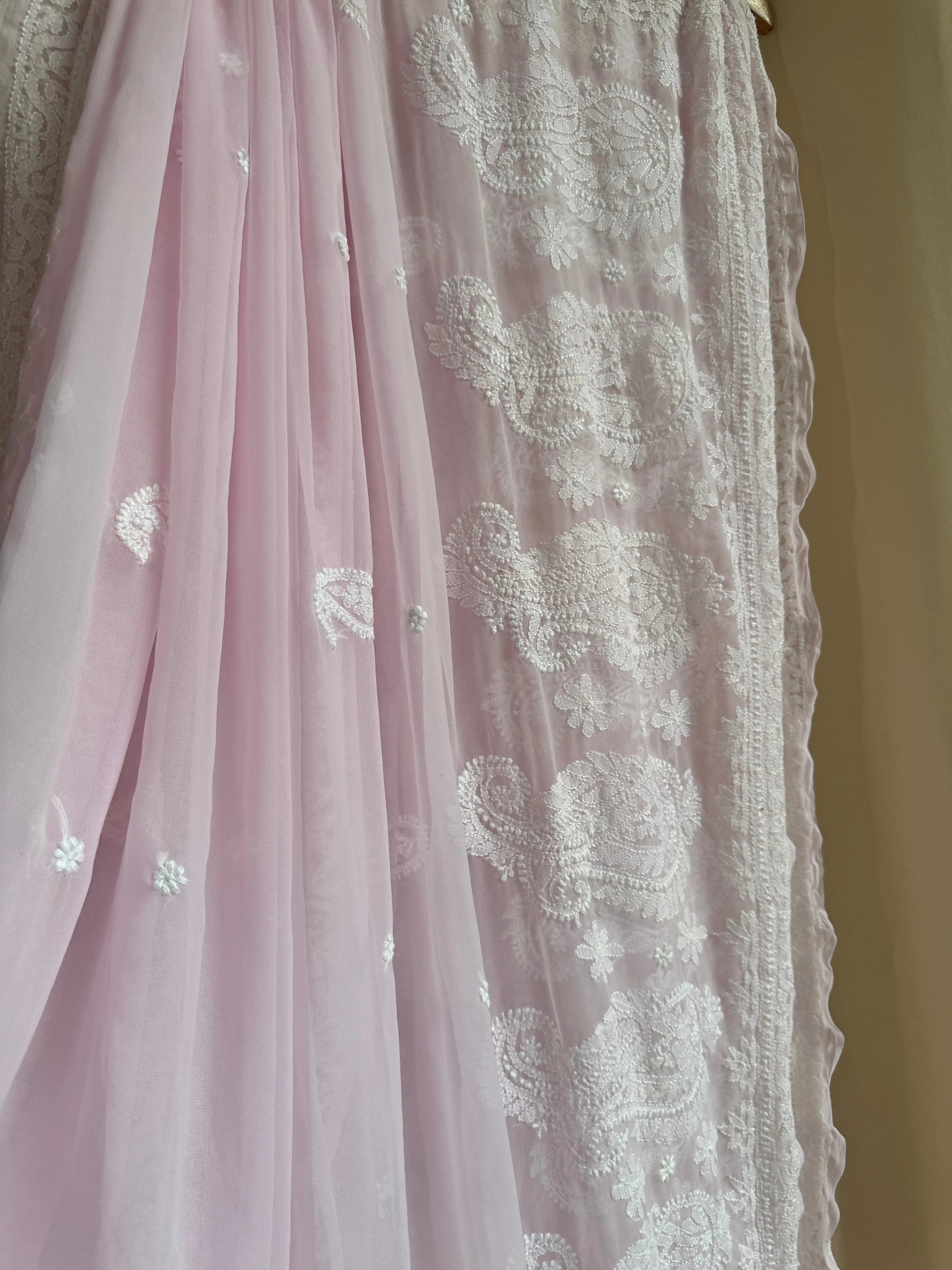 Georgette Chikankari saree in Pink ARIAA CHIKANKARI 