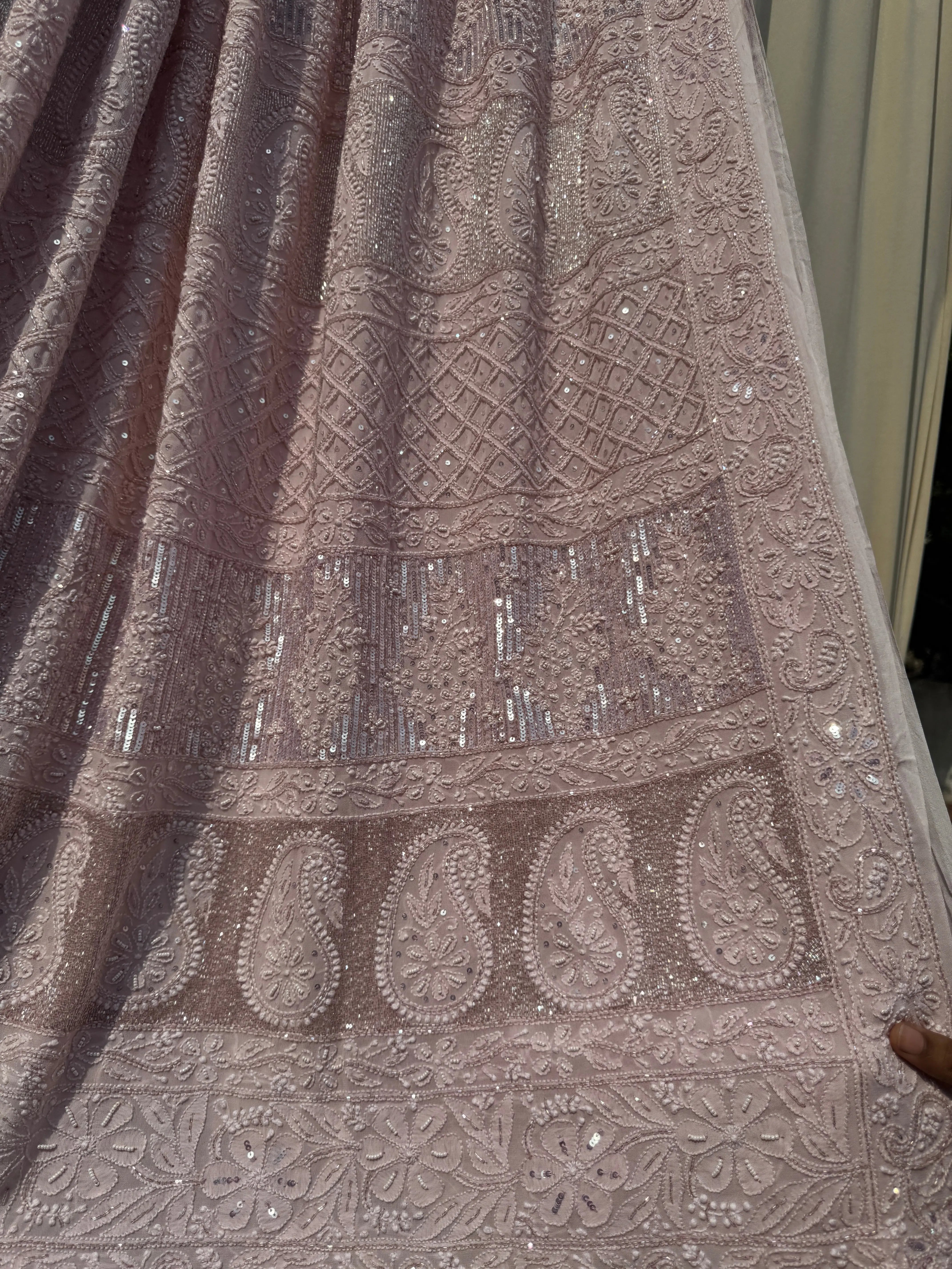 Viscose Onion Pink Chikankari saree with Pearl embellishments ARIAA CHIKANKARI 