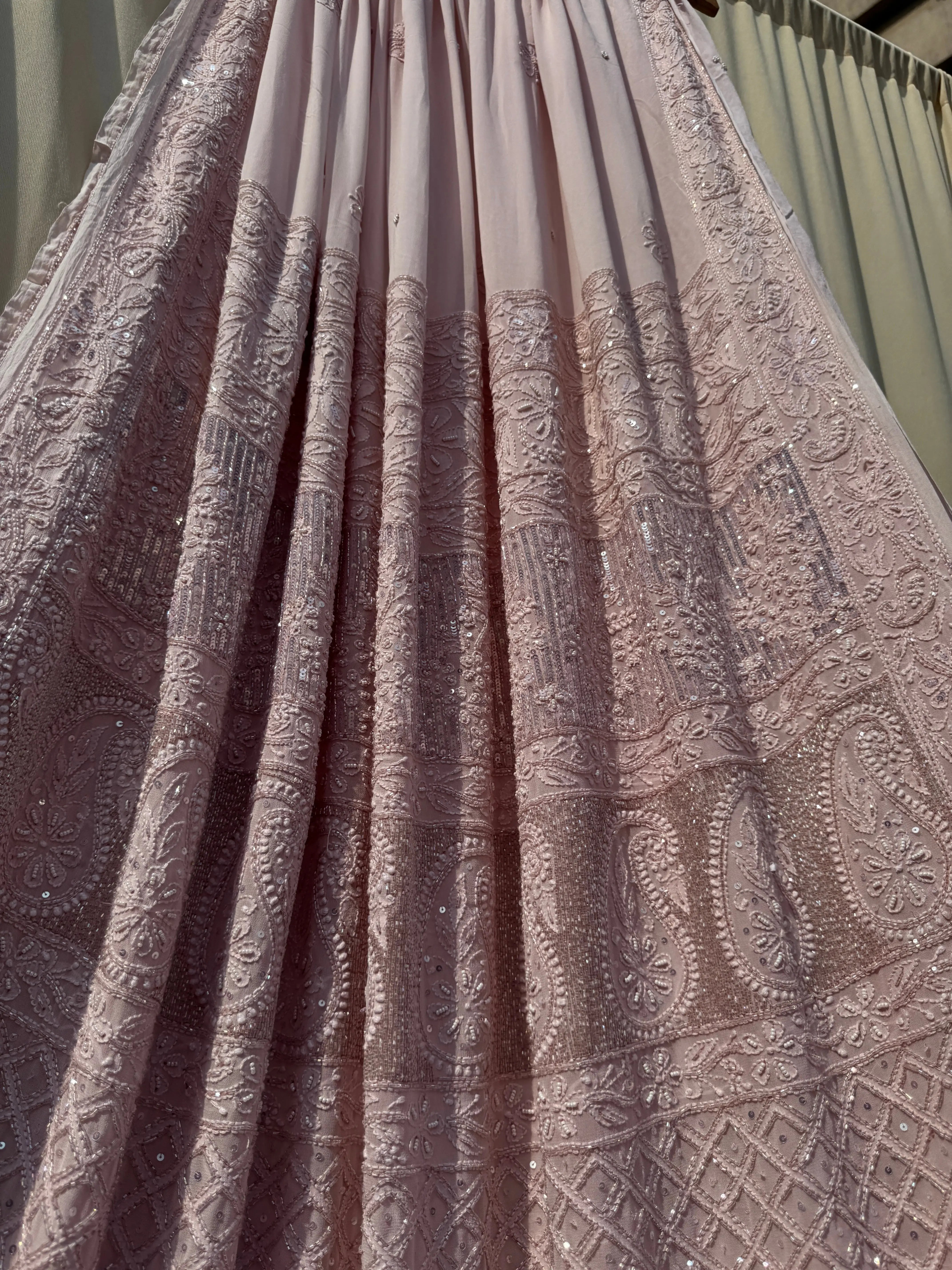 Viscose Onion Pink Chikankari saree with Pearl embellishments ARIAA CHIKANKARI 