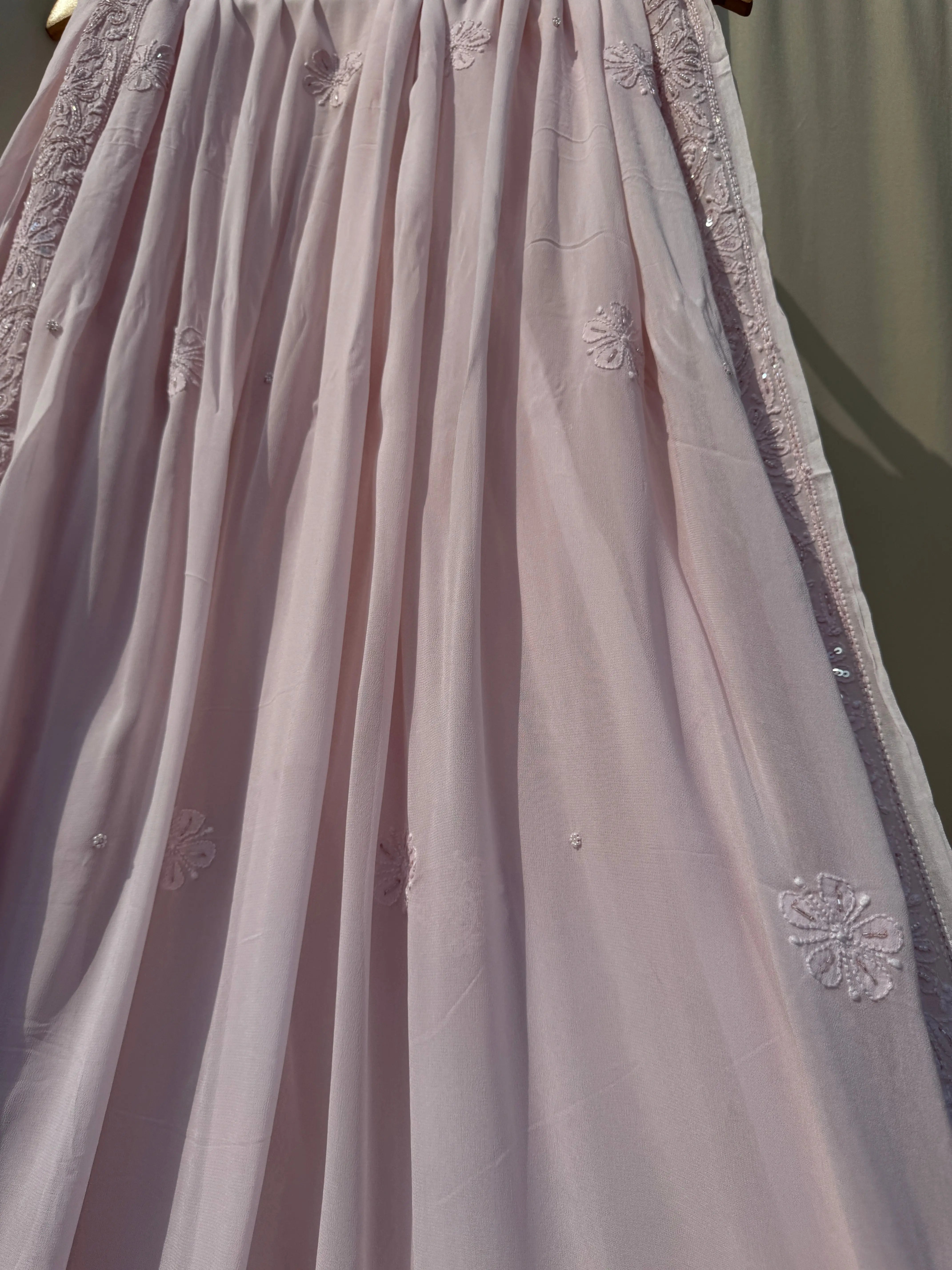Viscose Onion Pink Chikankari saree with Pearl embellishments ARIAA CHIKANKARI 