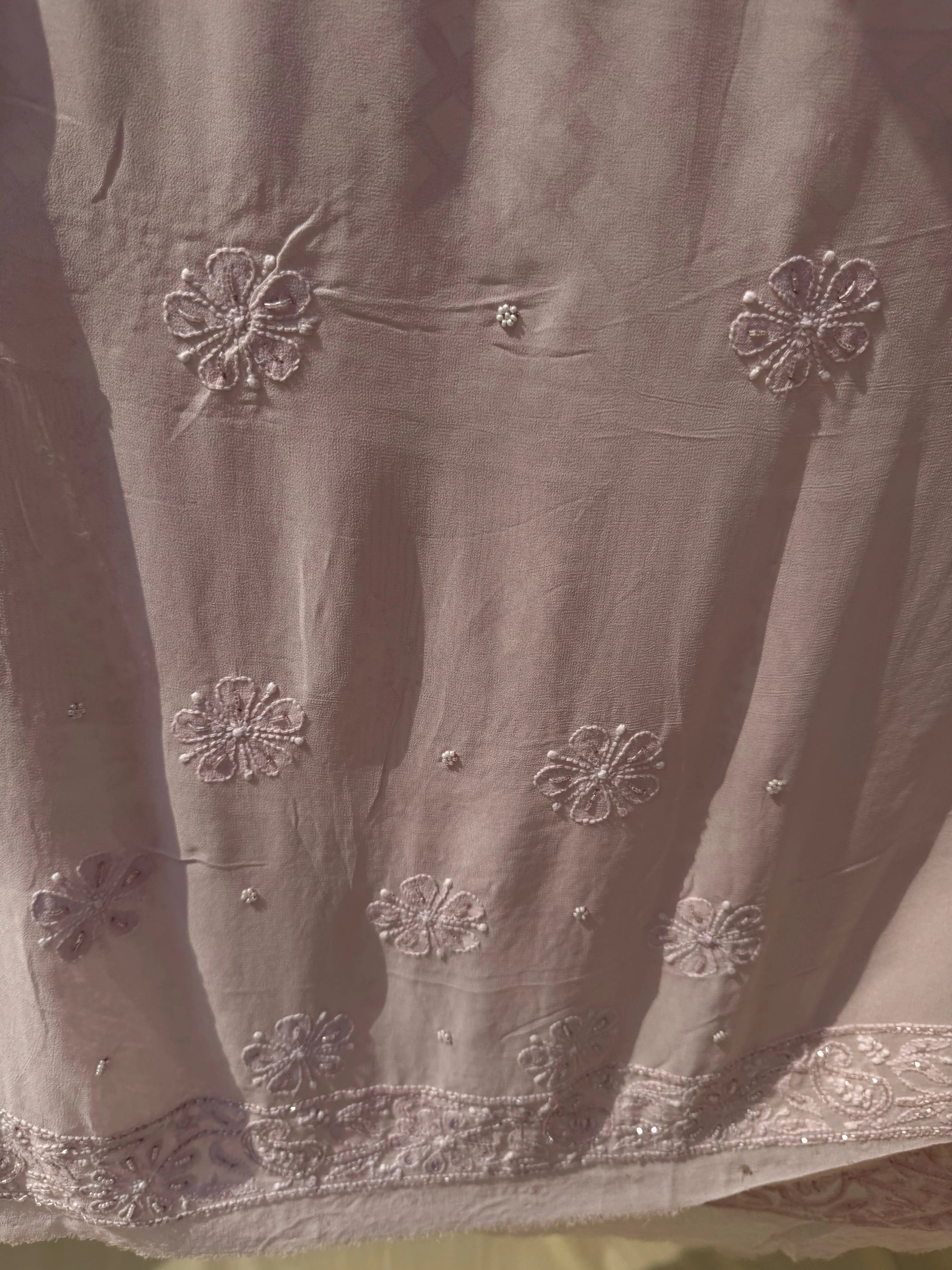 Viscose Onion Pink Chikankari saree with Pearl embellishments ARIAA CHIKANKARI 
