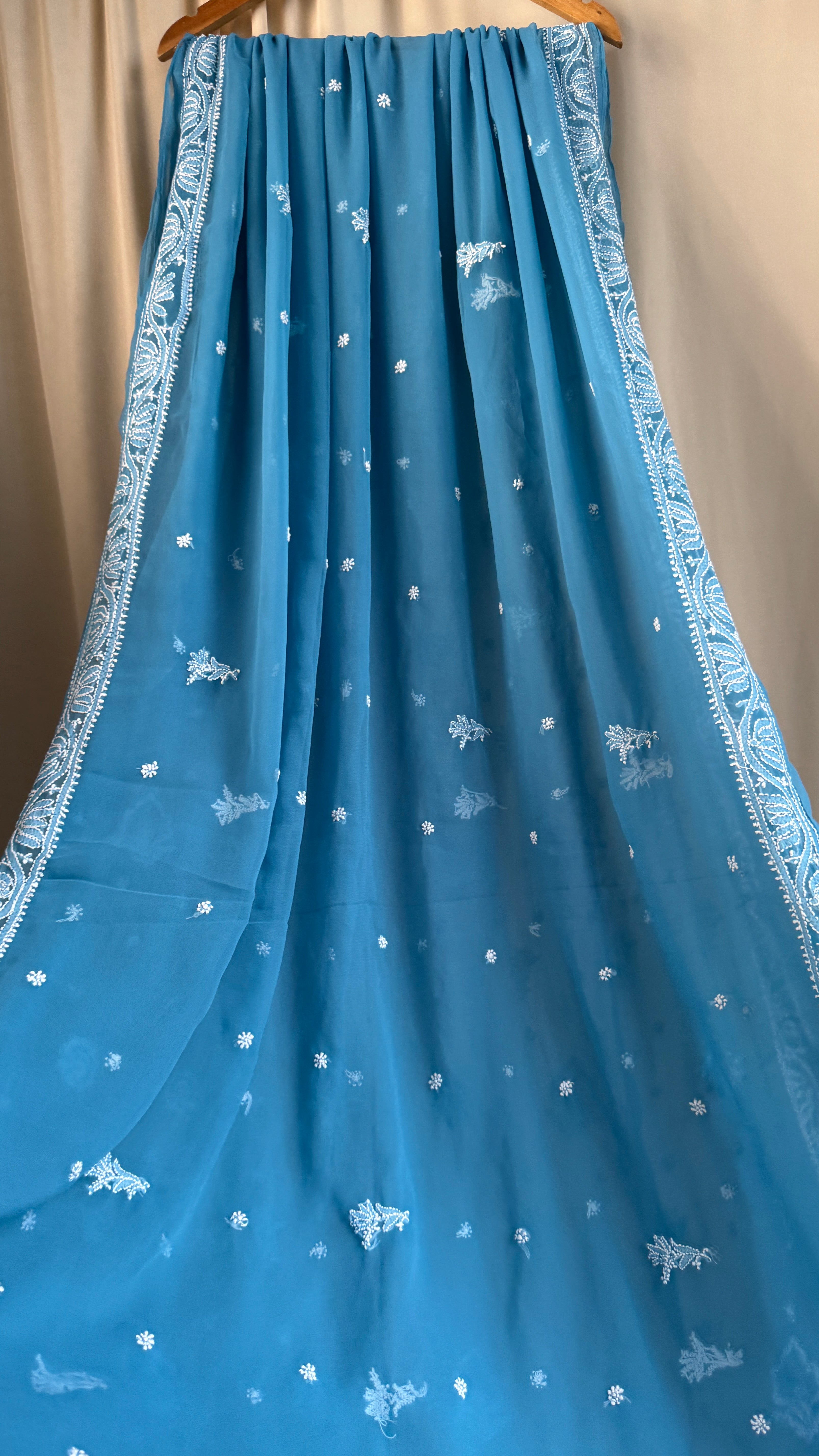 Georgette Chikankari saree in Ocean Blue