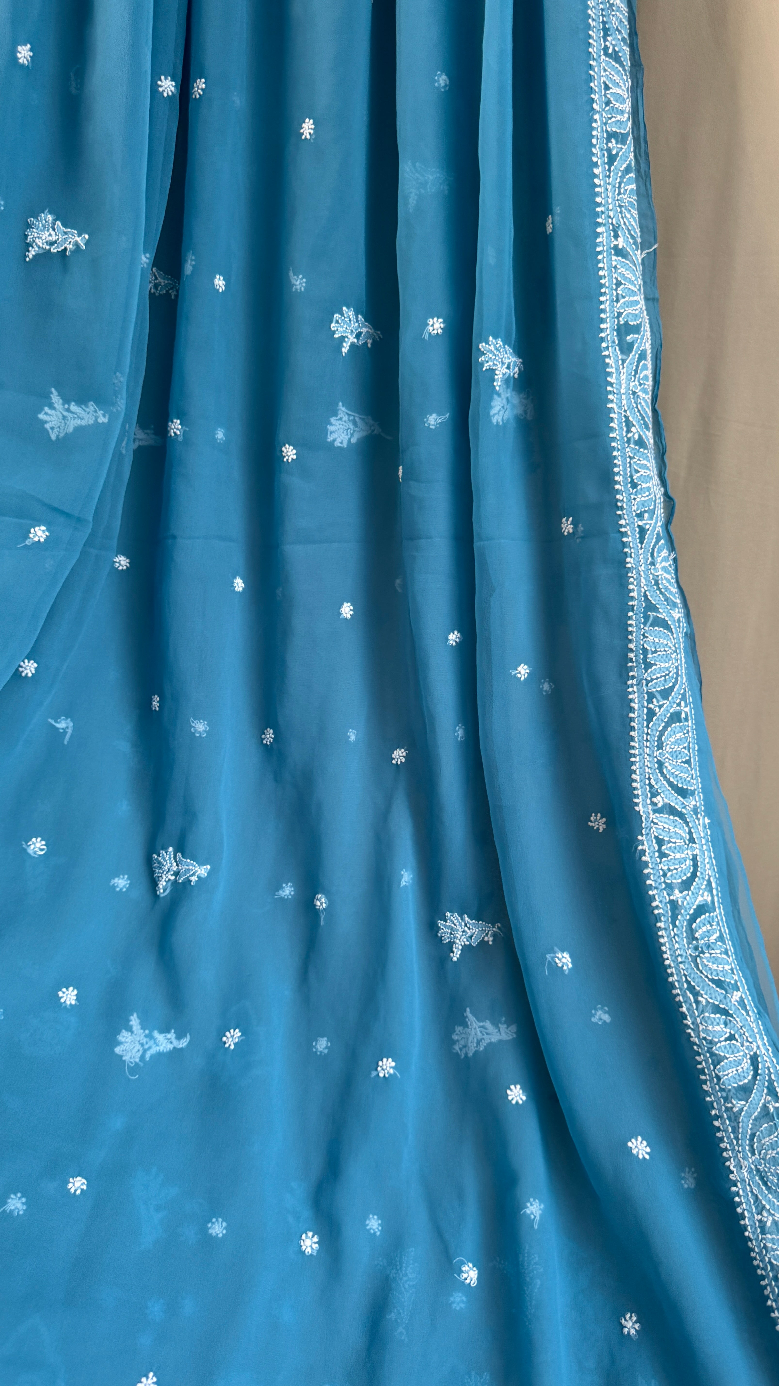 Georgette Chikankari saree in Ocean Blue