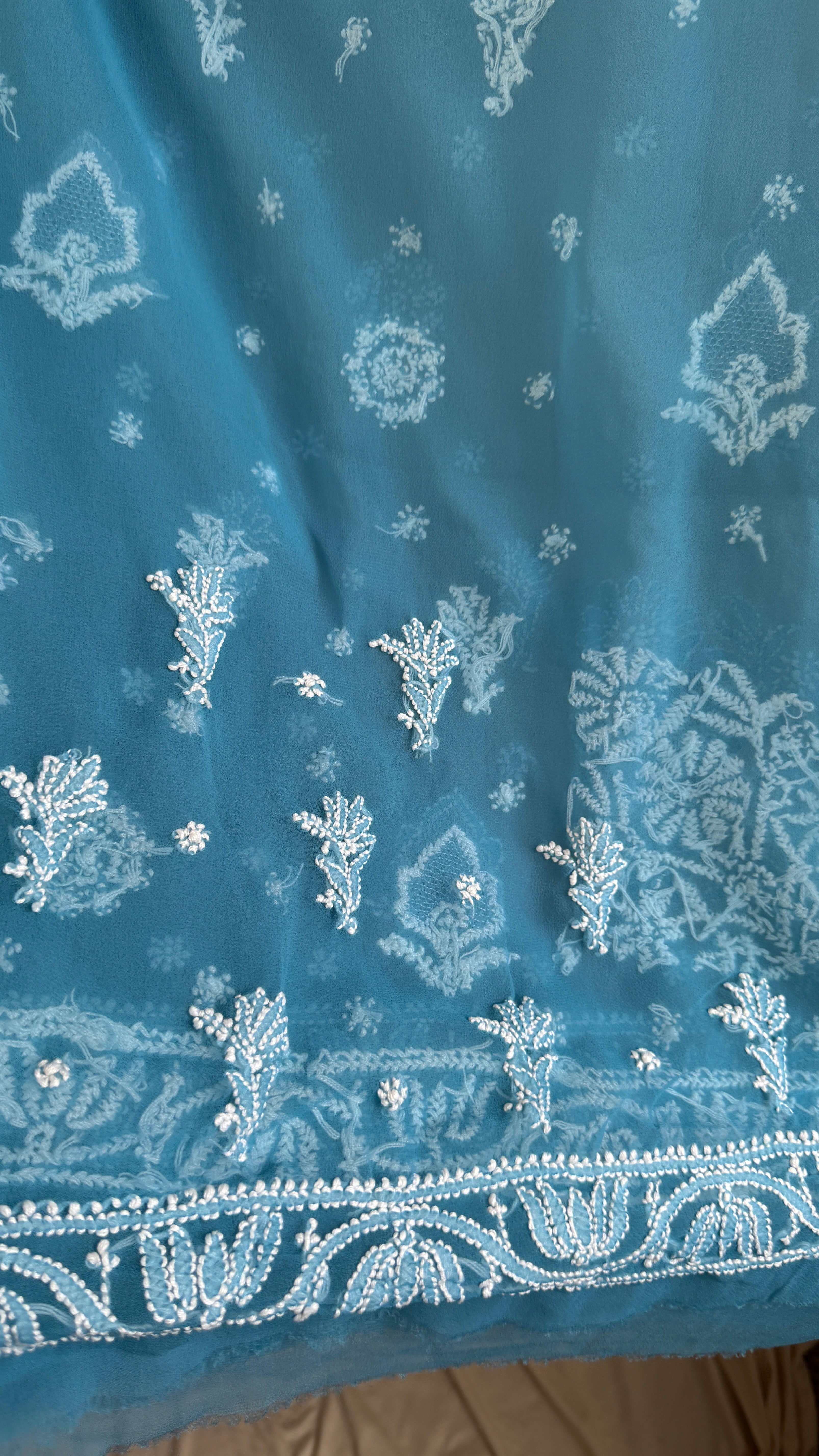 Georgette Chikankari saree in Ocean Blue