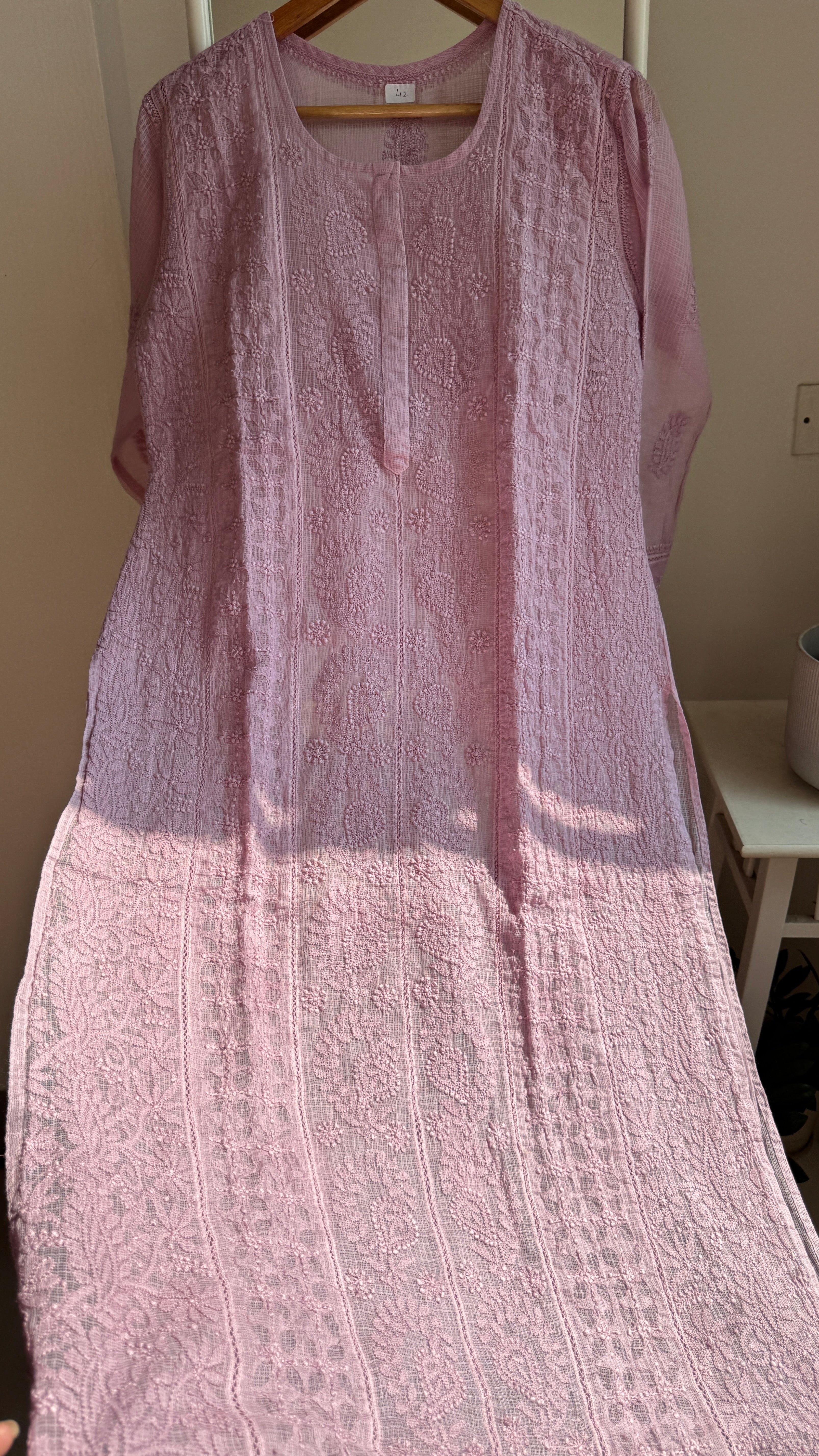 Kota Soft Cotton Chikankari Kurti - Mauve - CHAND Collection