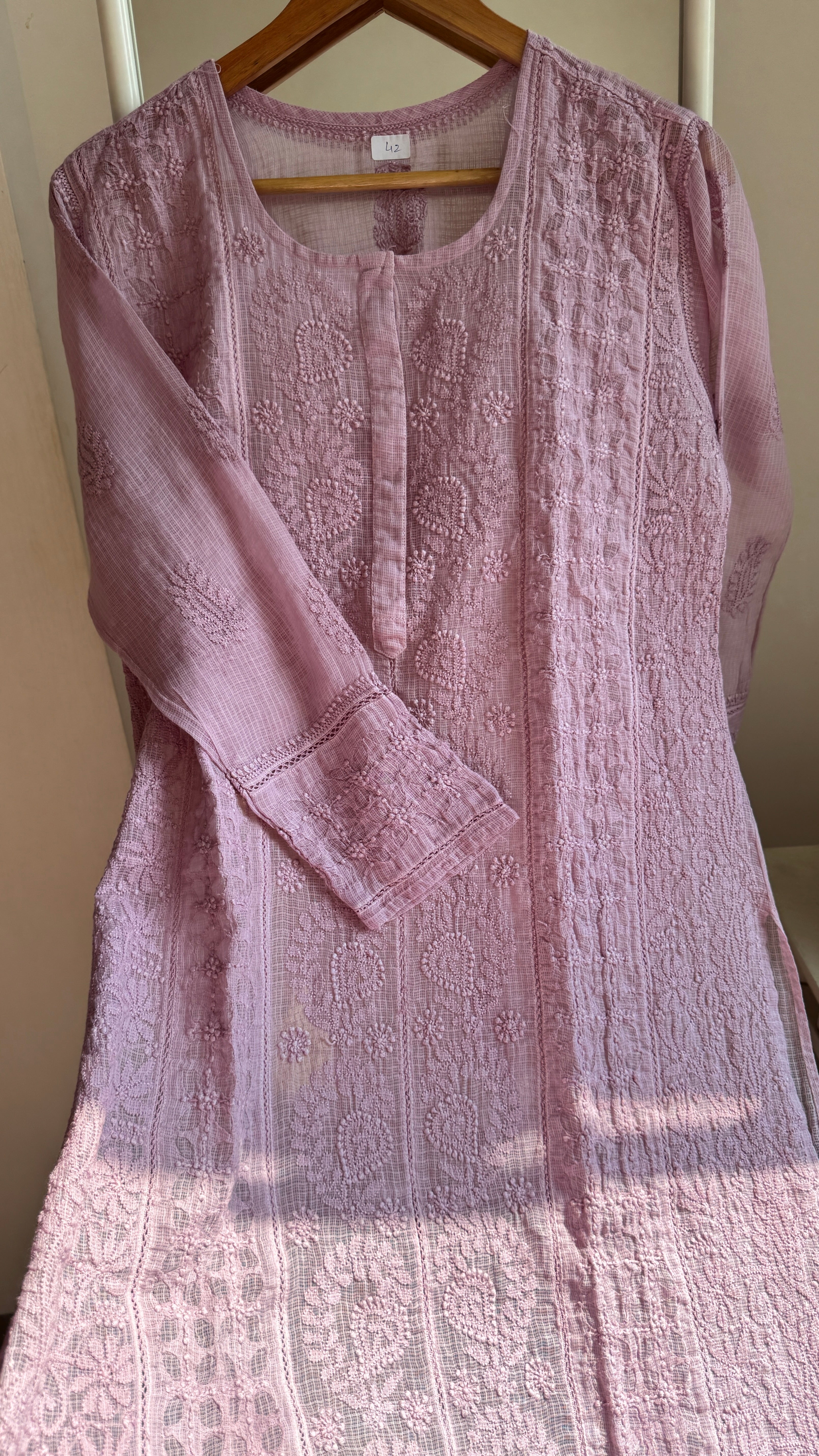 Kota Soft Cotton Chikankari Kurti - Mauve - CHAND Collection