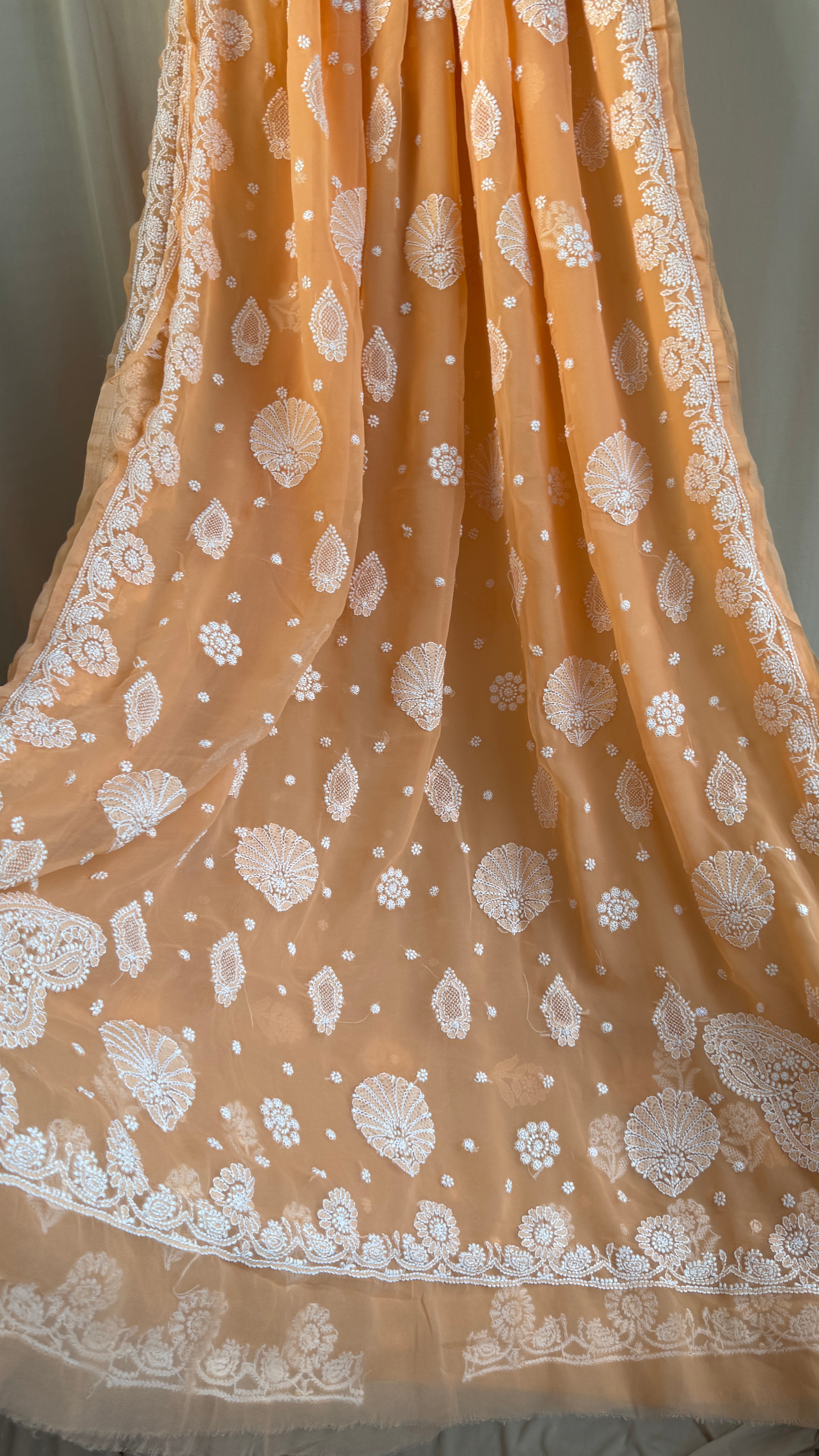 Georgette Chikankari saree in Orange