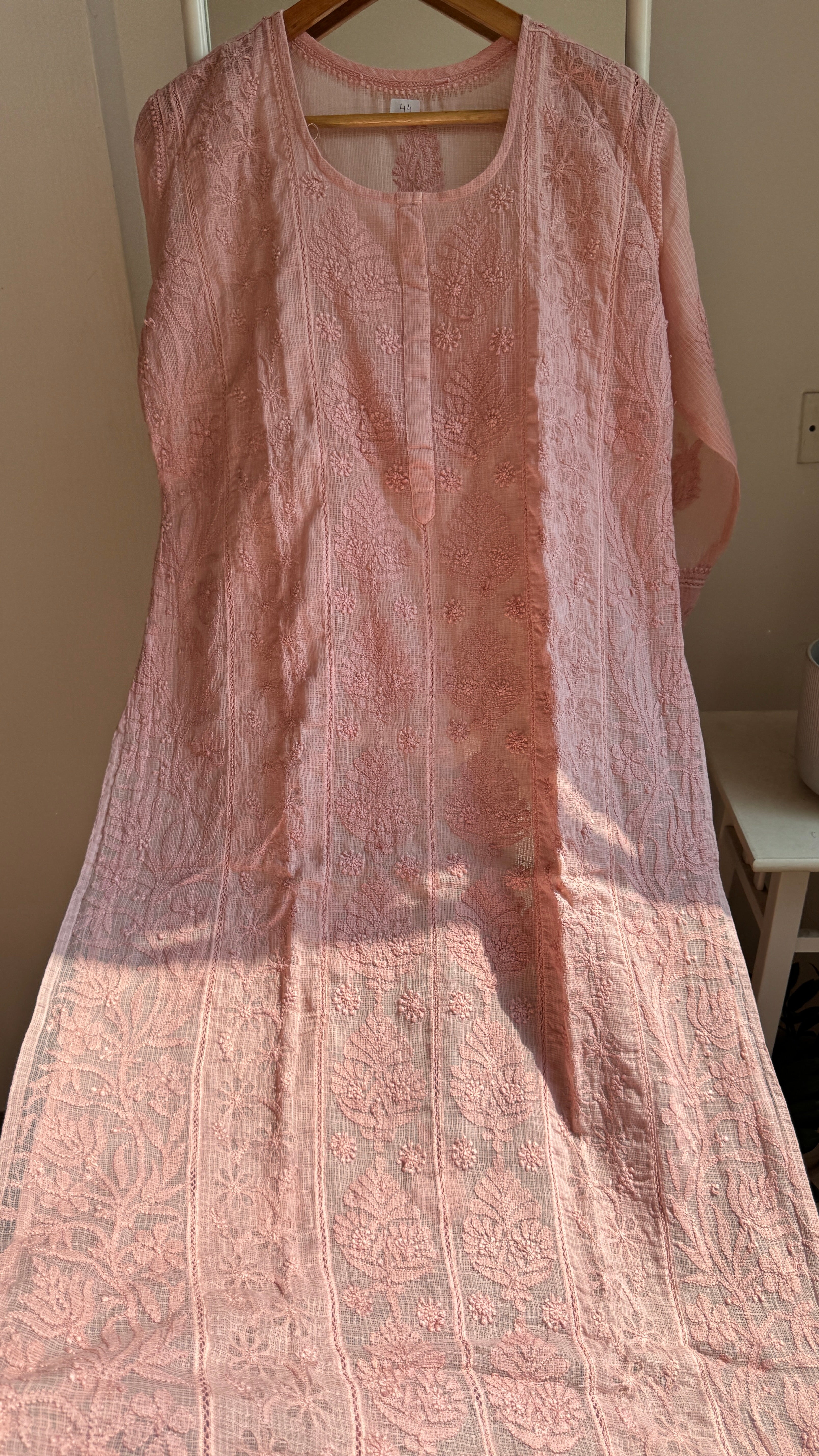 Kota Soft Cotton Chikankari Kurti - Rose Pink - CHAND Collection