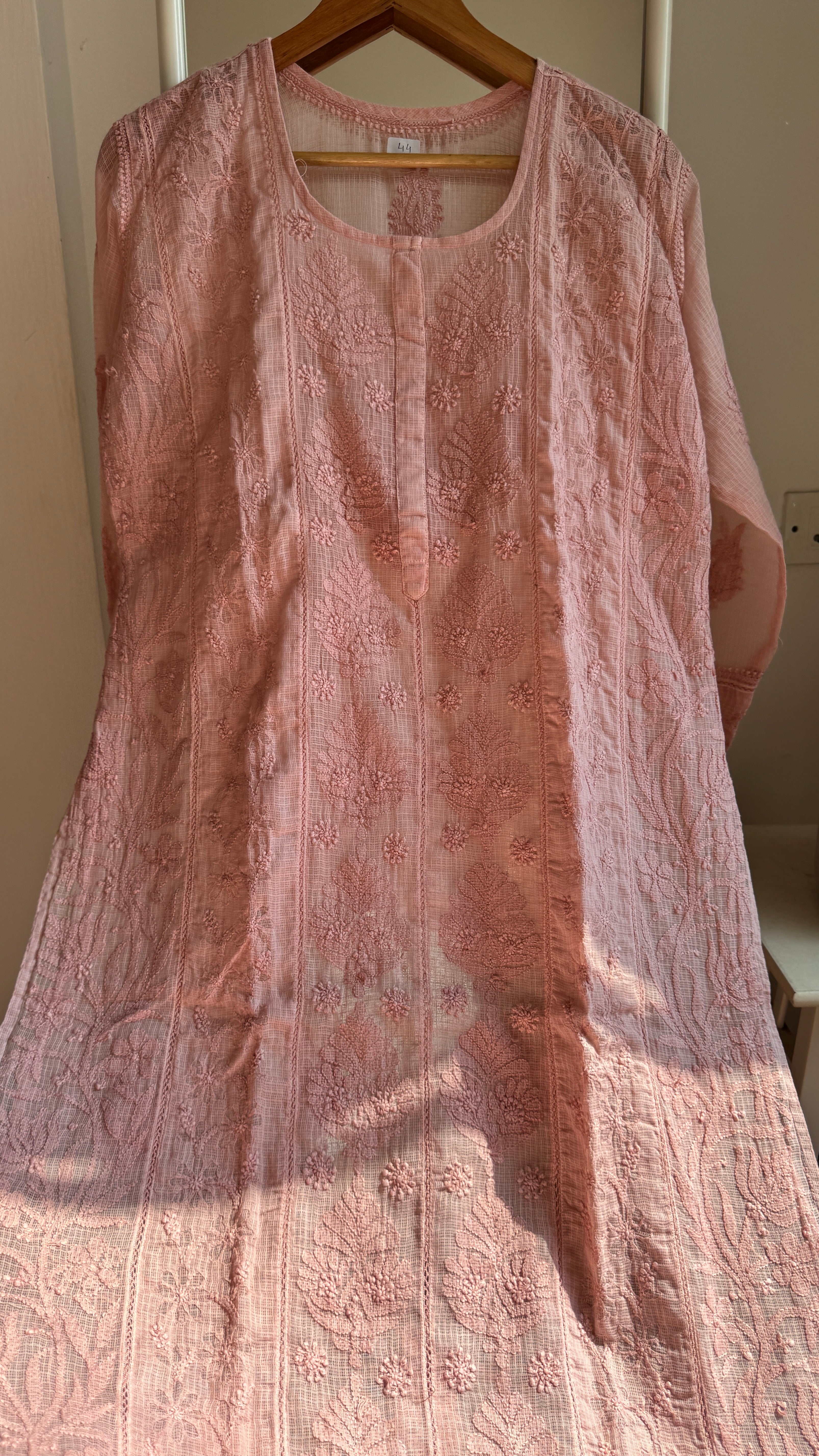 Kota Soft Cotton Chikankari Kurti - Rose Pink - CHAND Collection