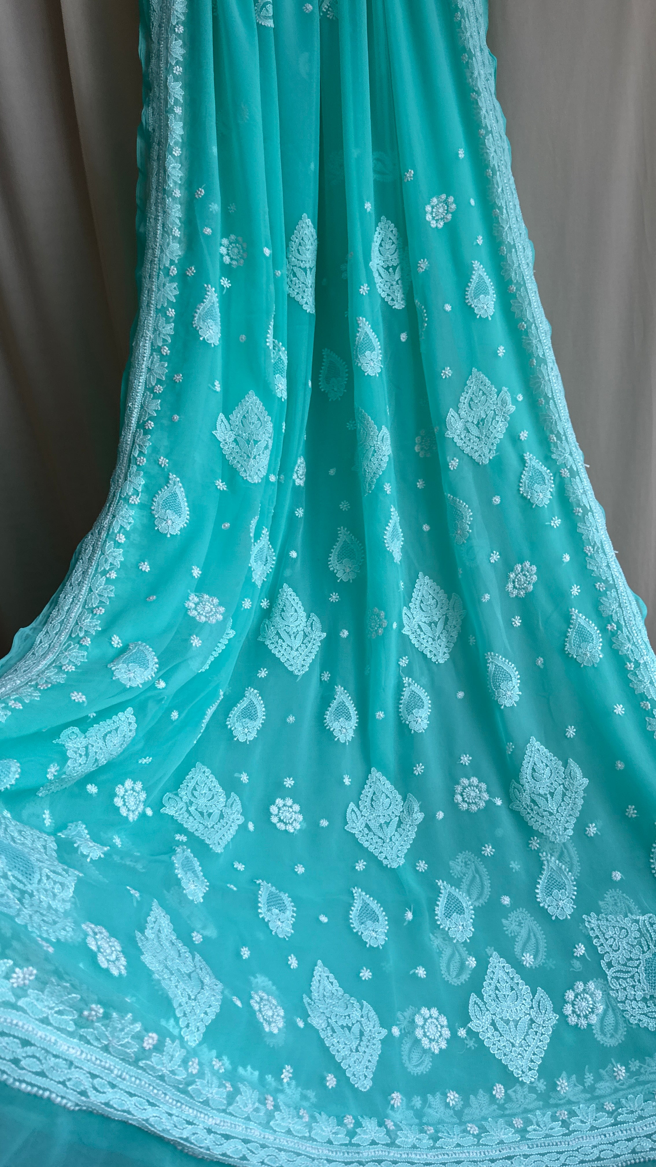 Georgette Chikankari saree in Green