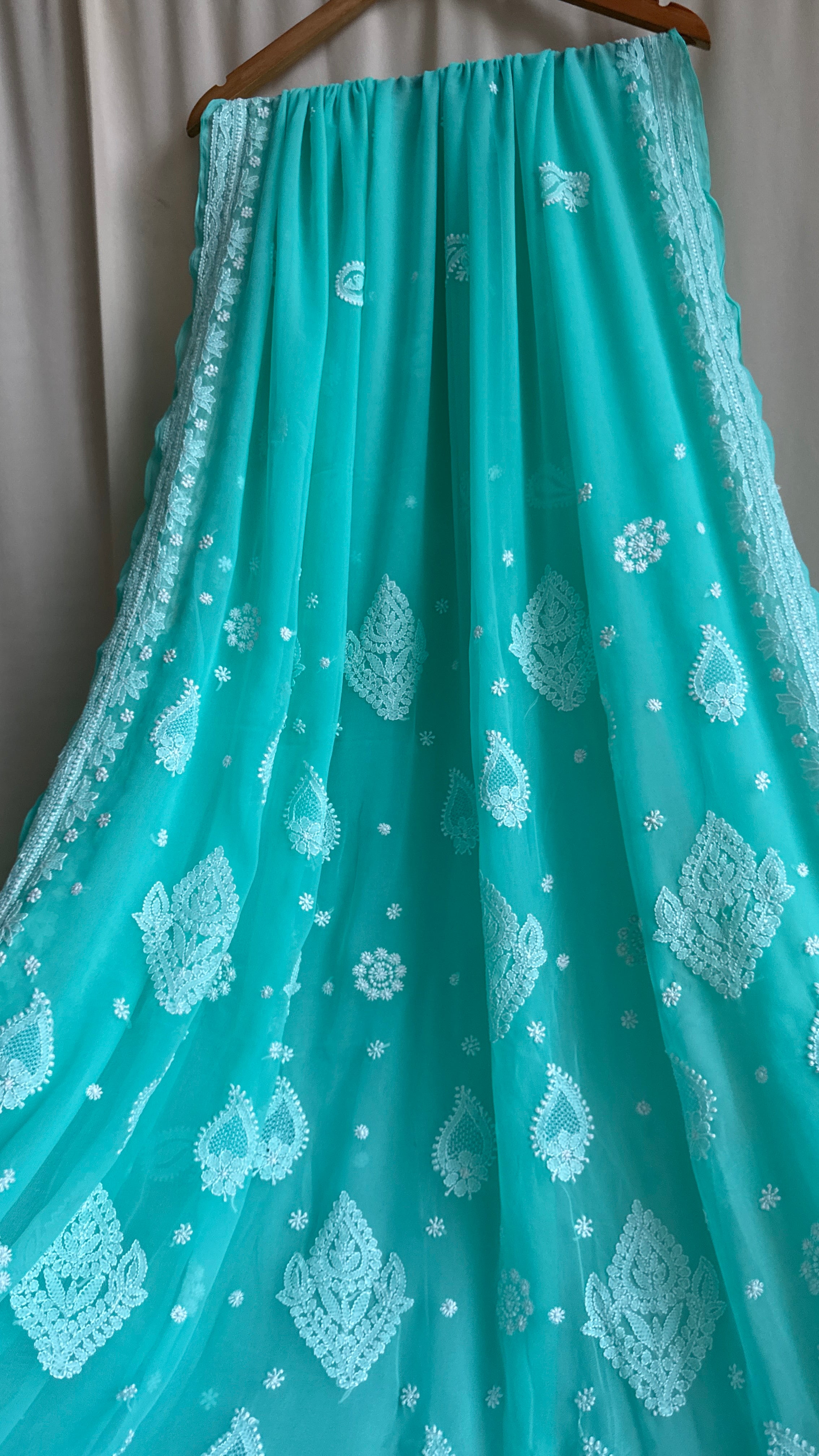 Georgette Chikankari saree in Green