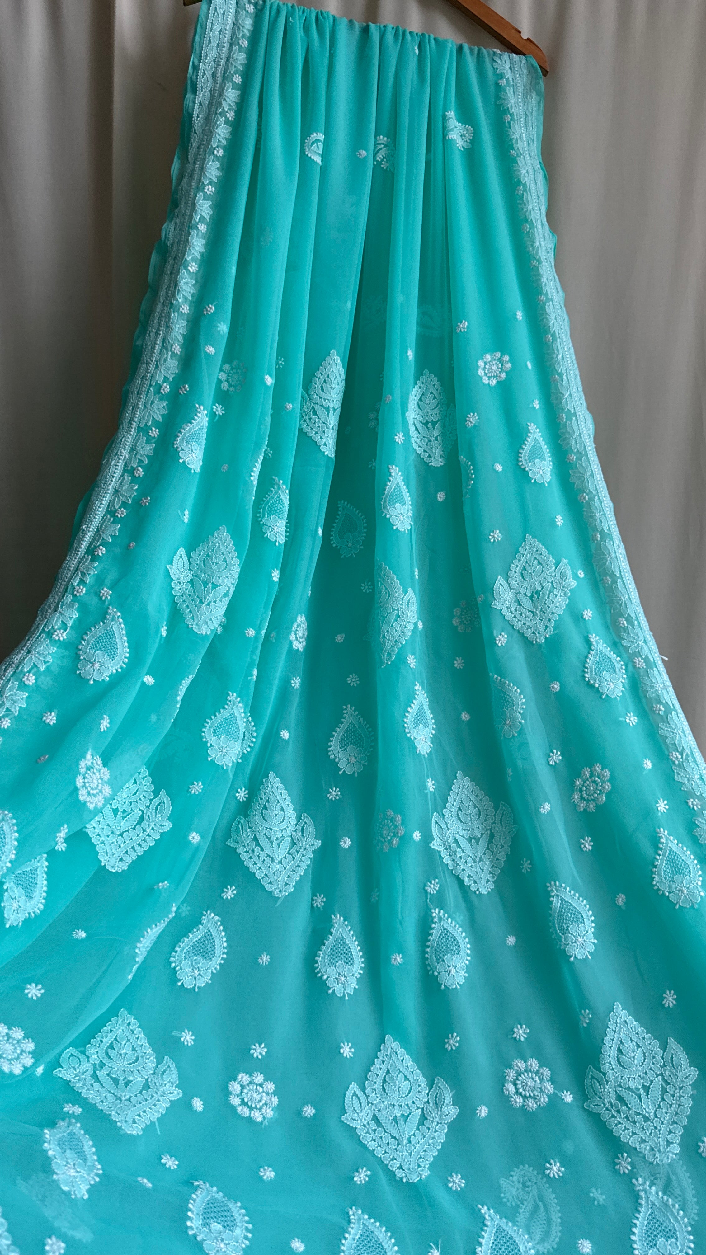 Georgette Chikankari saree in Green