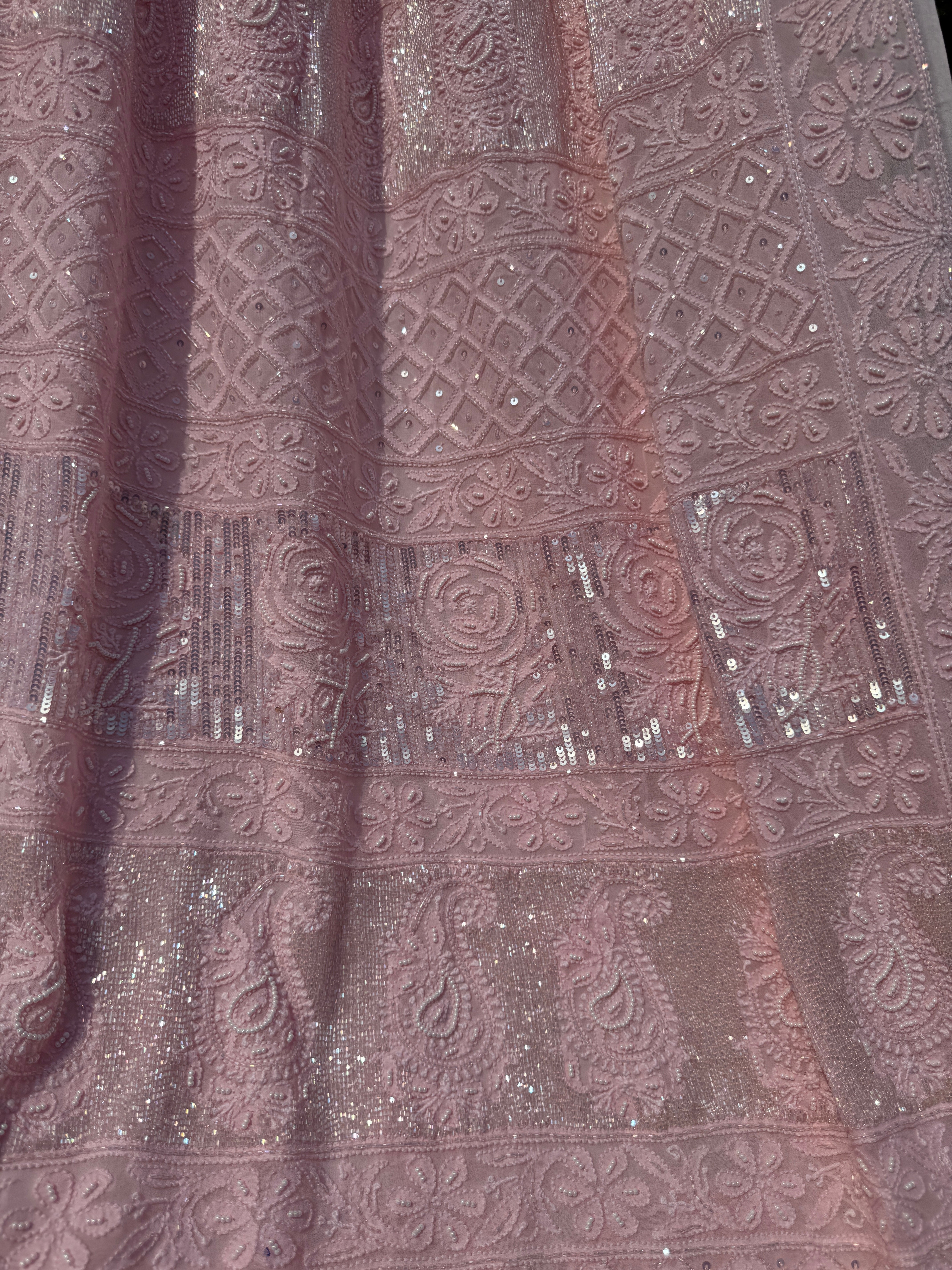 Viscose Pink Chikankari saree with Pearl embellishments