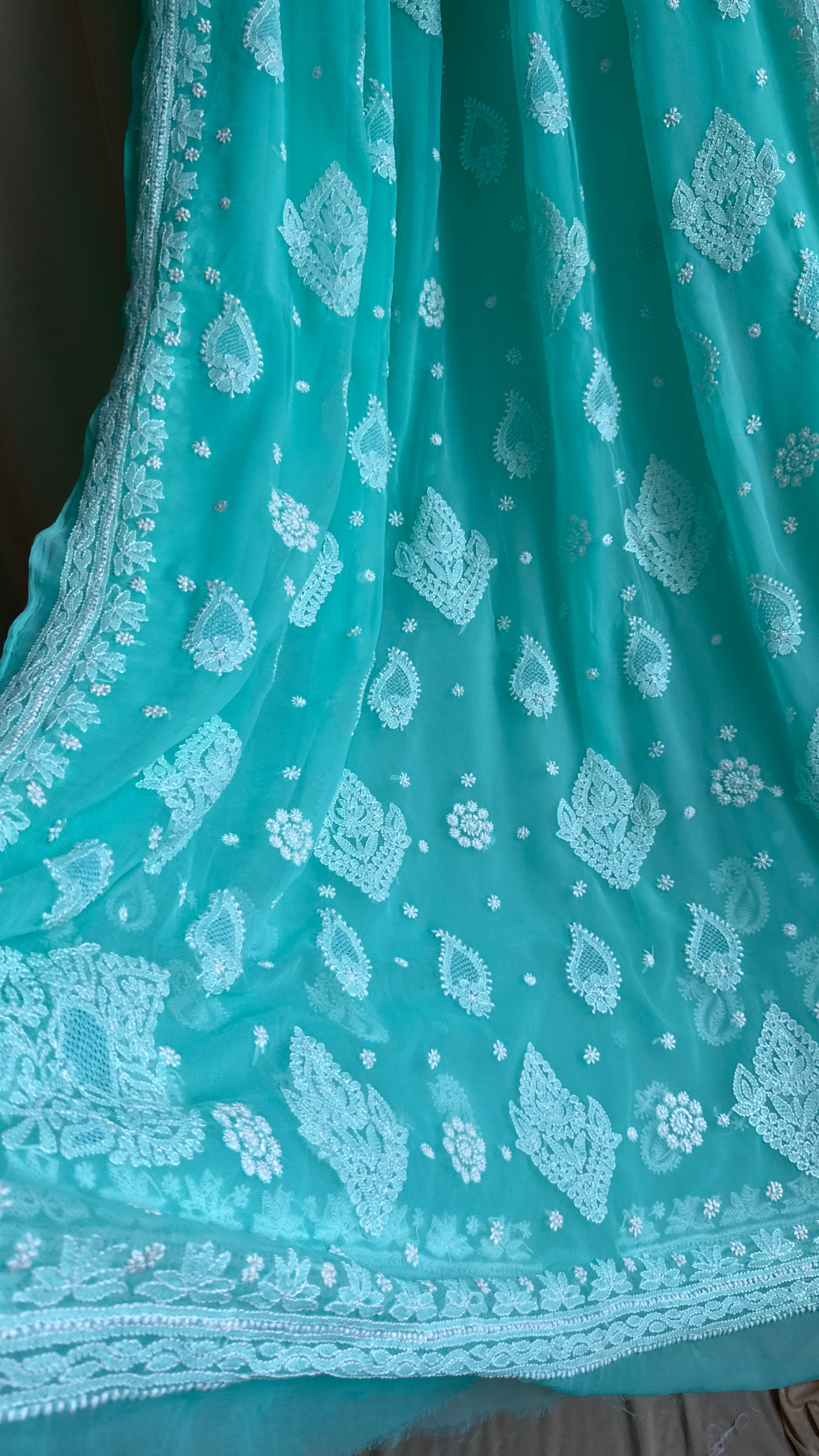 Georgette Chikankari saree in Green
