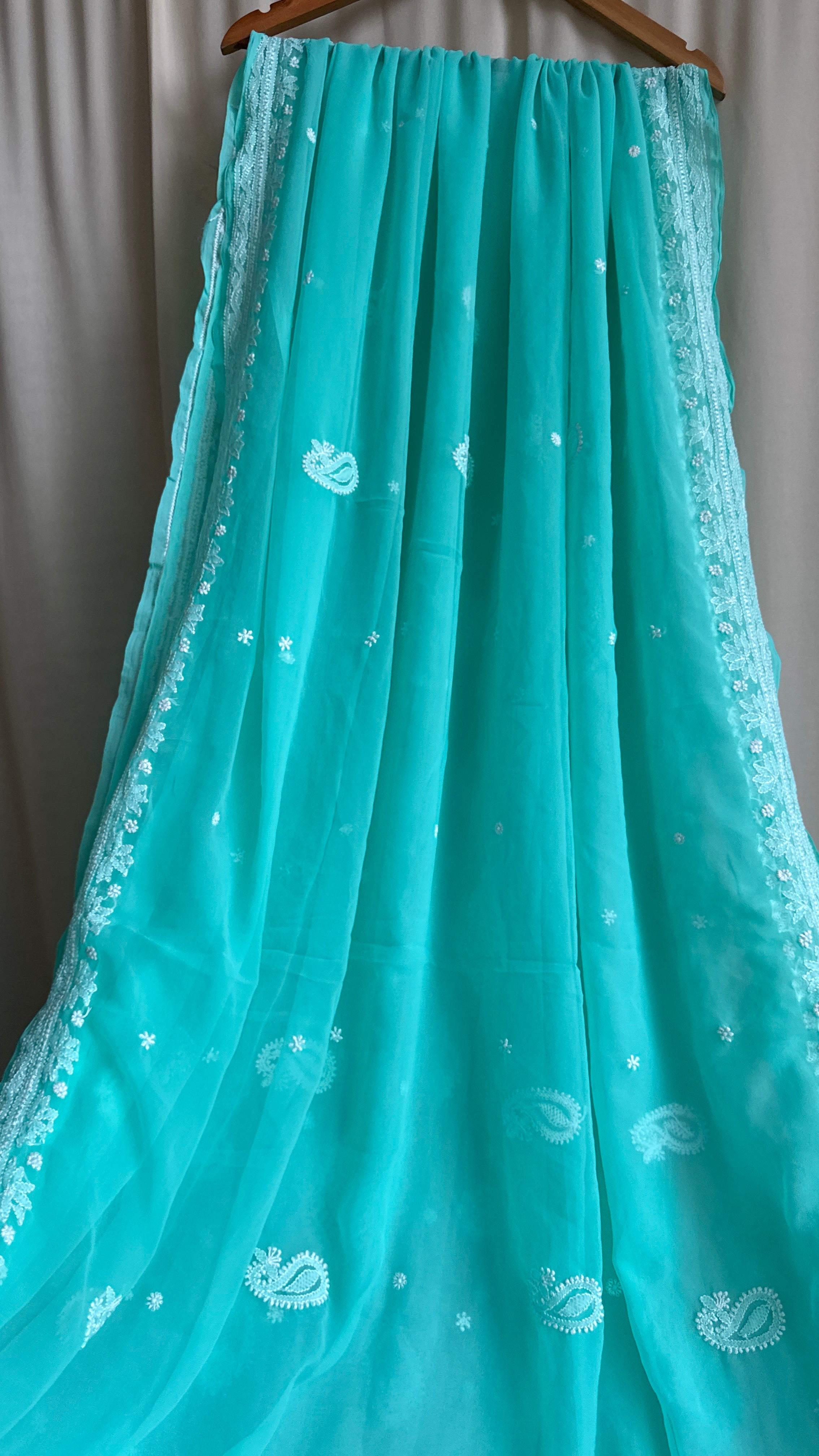Georgette Chikankari saree in Green