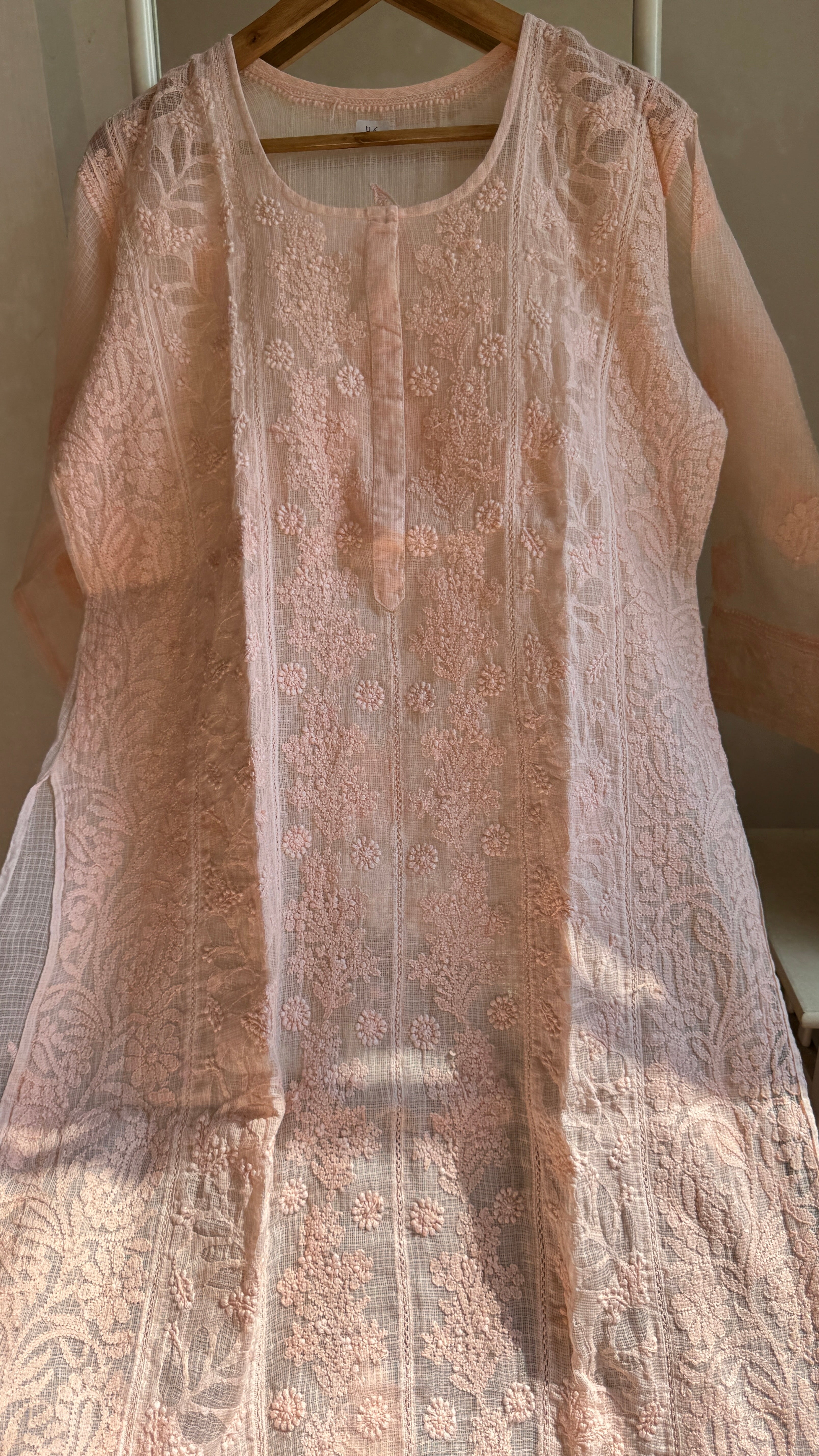 Kota Soft Cotton Chikankari Kurti - Peach - CHAND Collection