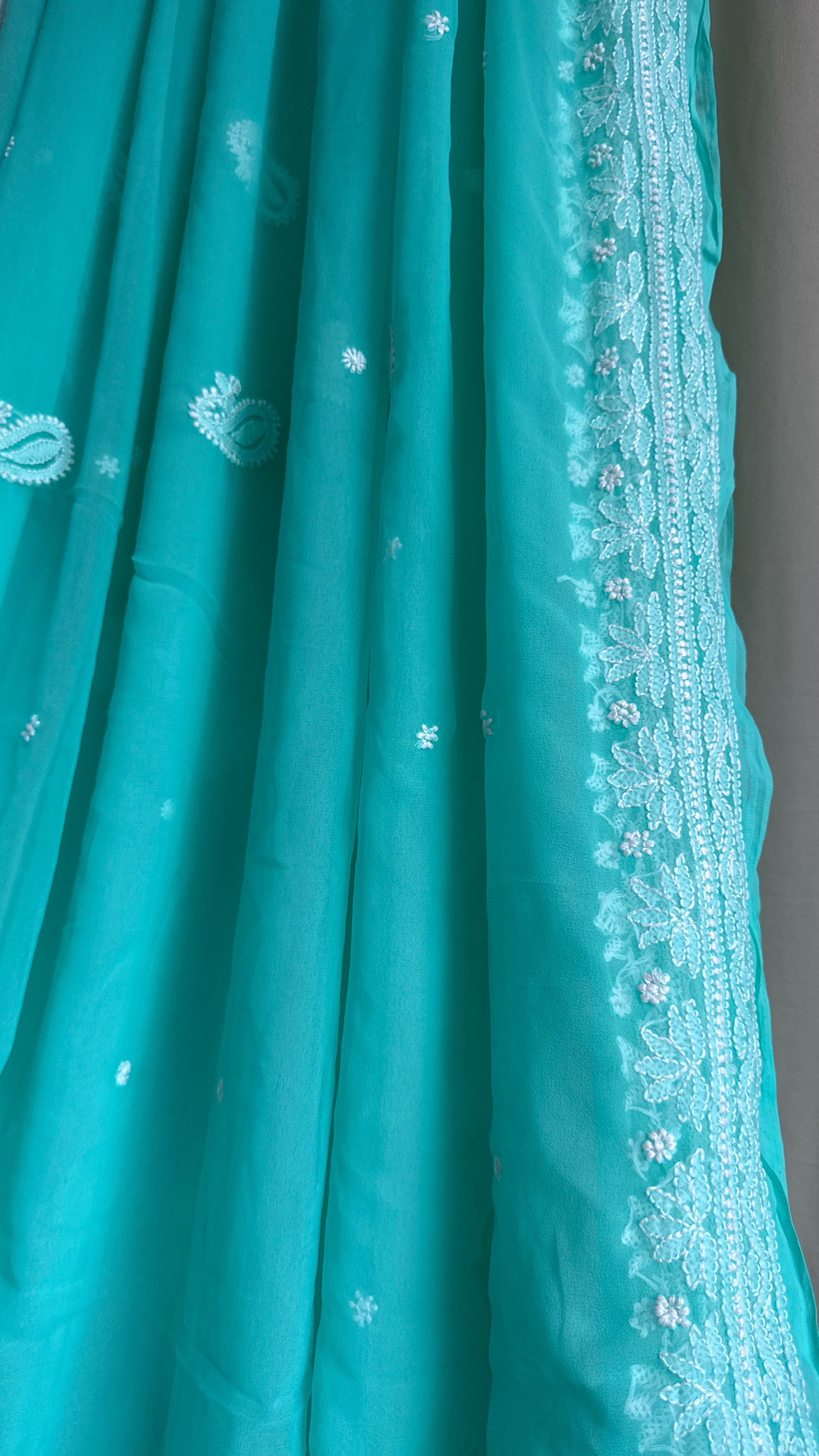 Georgette Chikankari saree in Green