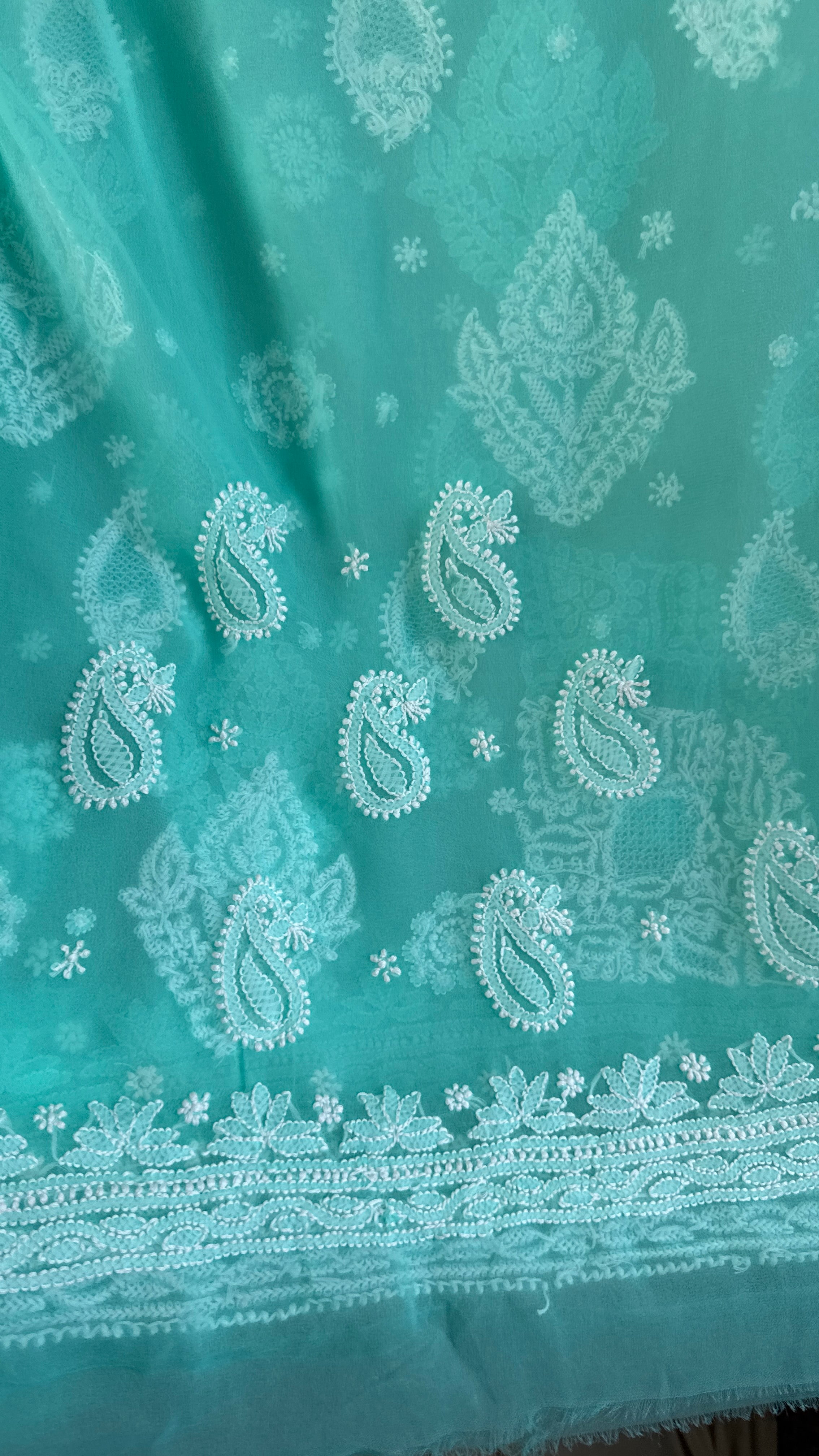 Georgette Chikankari saree in Green