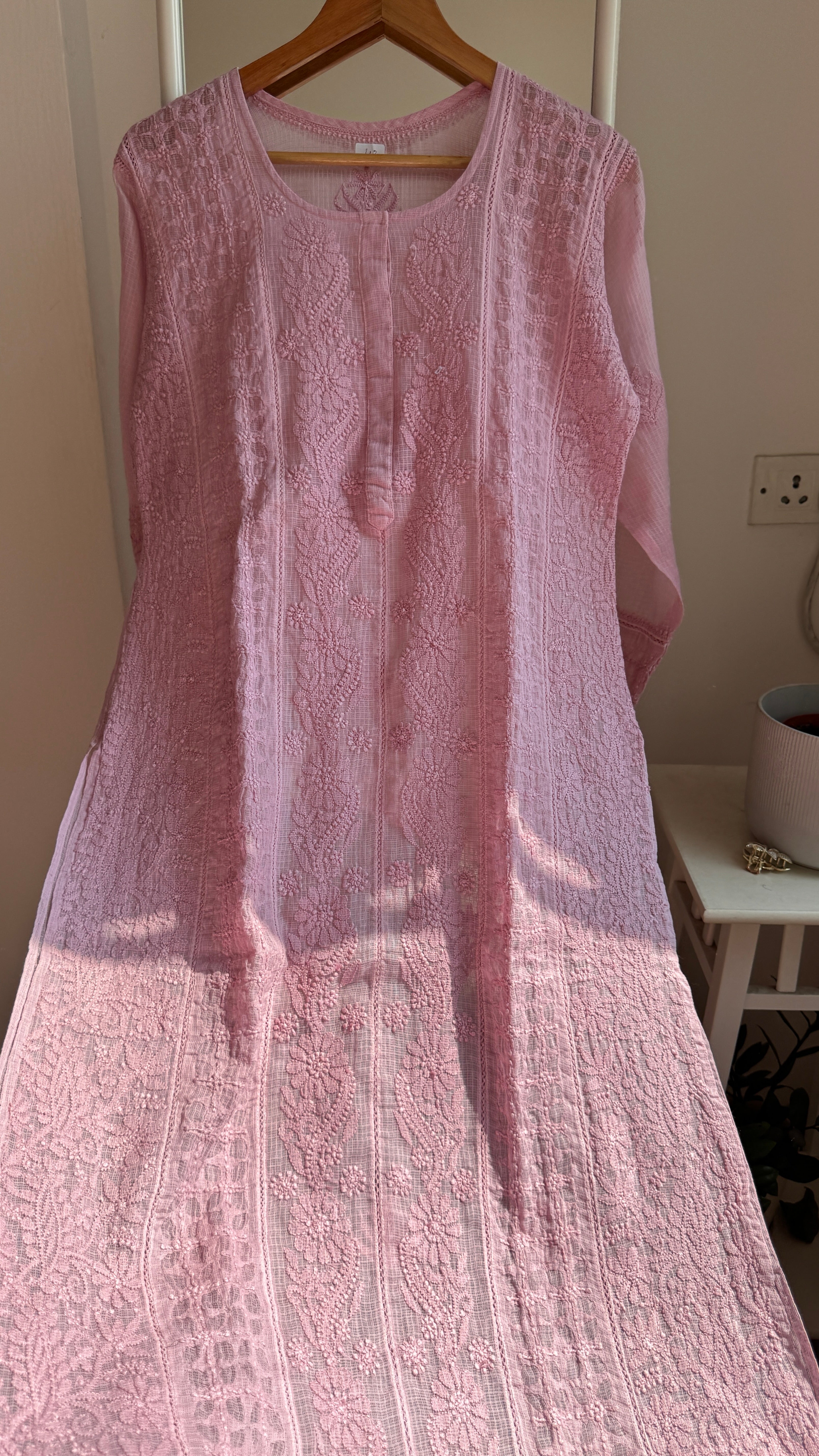 Kota Soft Cotton Chikankari Kurti - Mauve Pink - CHAND Collection