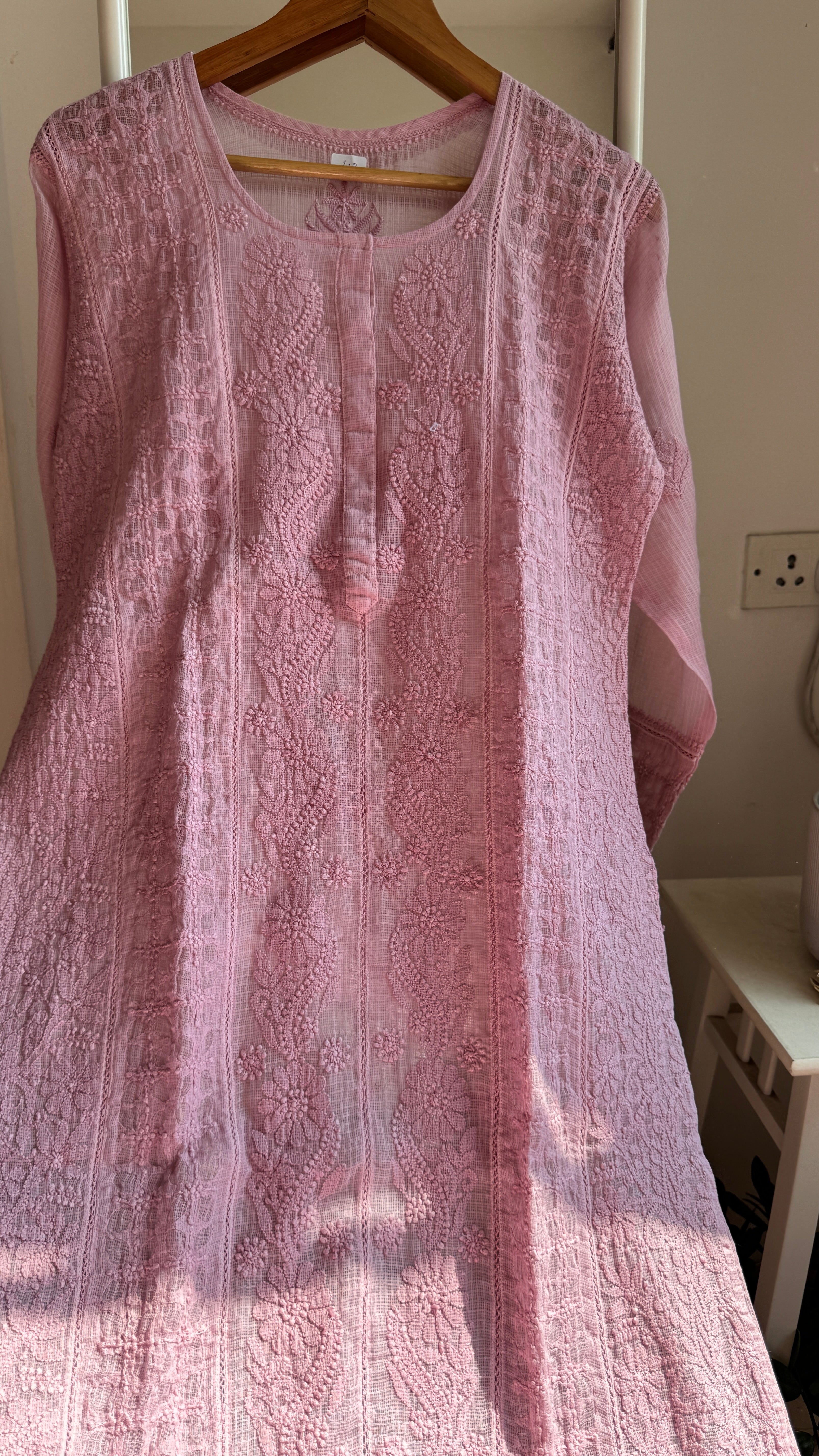Kota Soft Cotton Chikankari Kurti - Mauve Pink - CHAND Collection