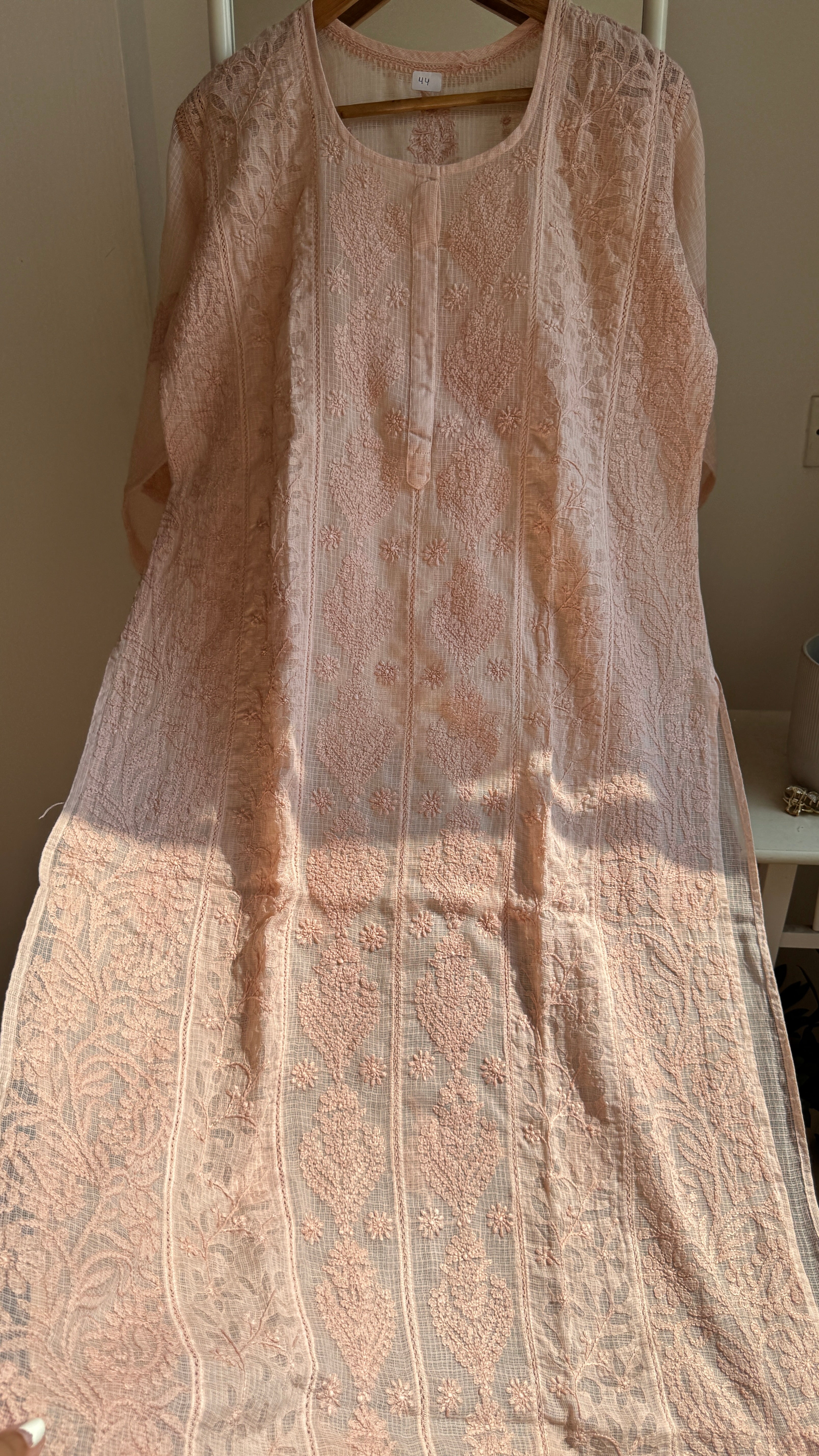 Kota Soft Cotton Chikankari Kurti - Nude Pink - CHAND Collection