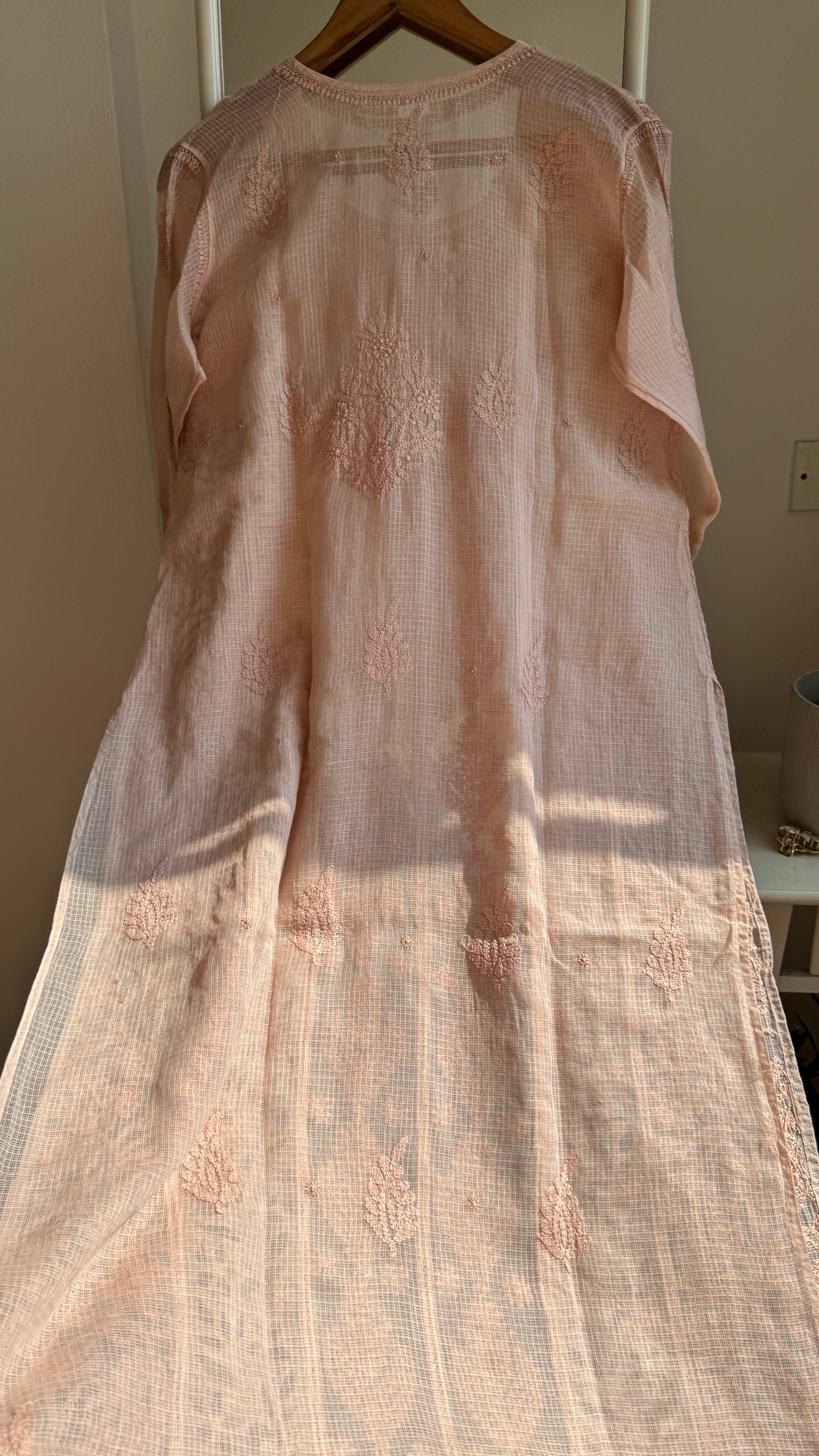 Kota Soft Cotton Chikankari Kurti - Nude Pink - CHAND Collection