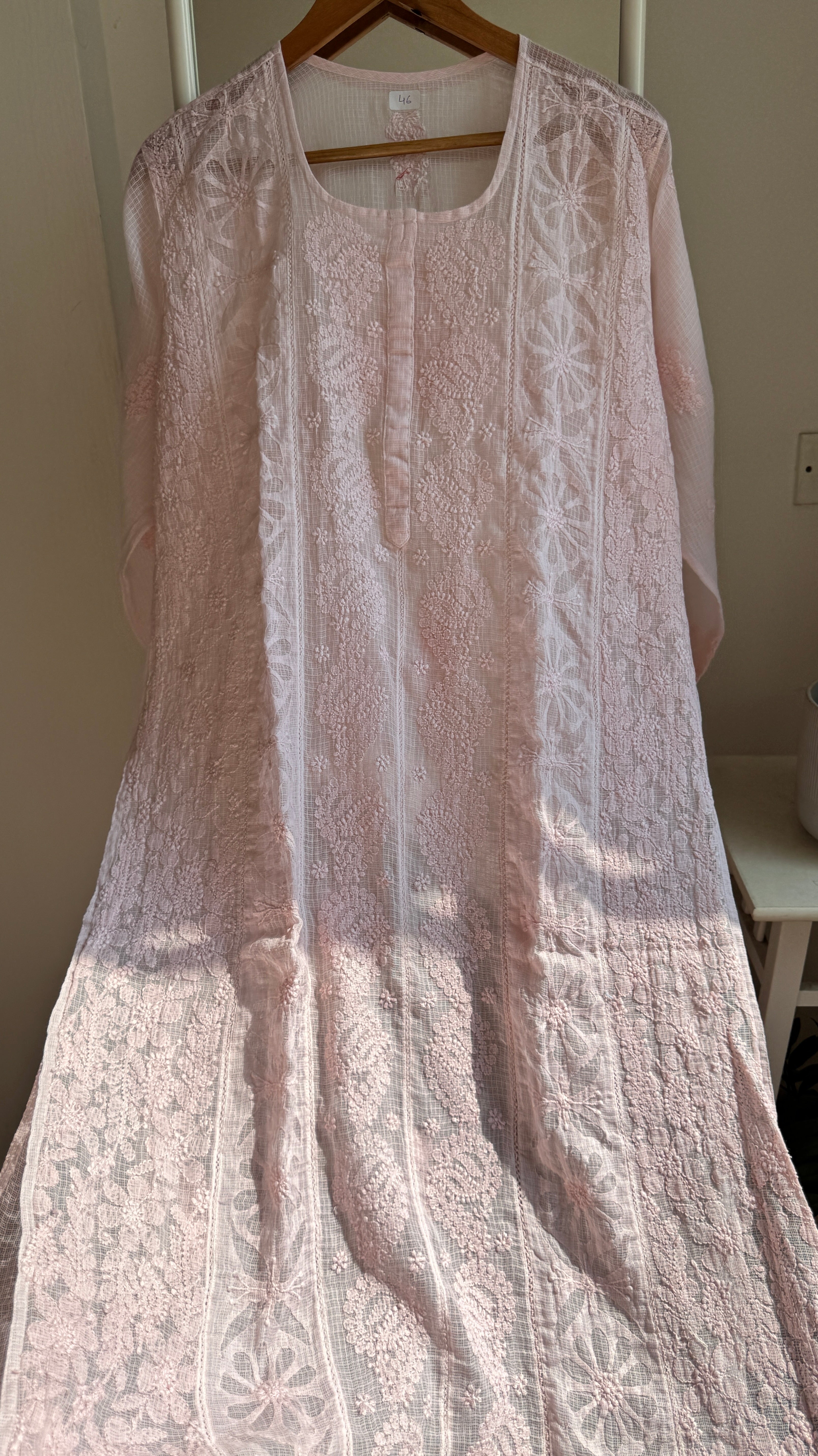 Kota Soft Cotton Chikankari Kurti - Pale Pink - CHAND Collection
