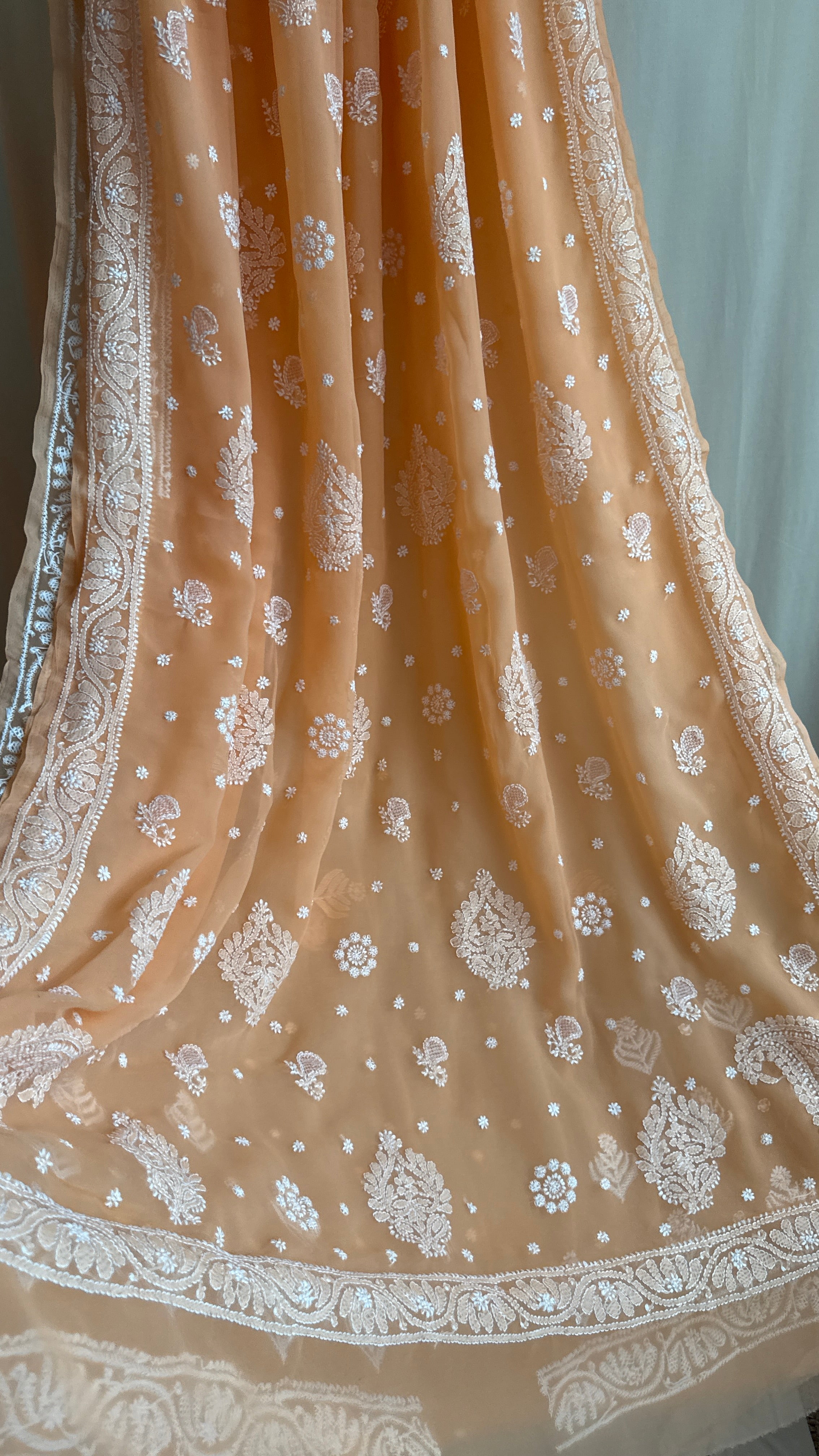 Georgette Chikankari saree in Orange